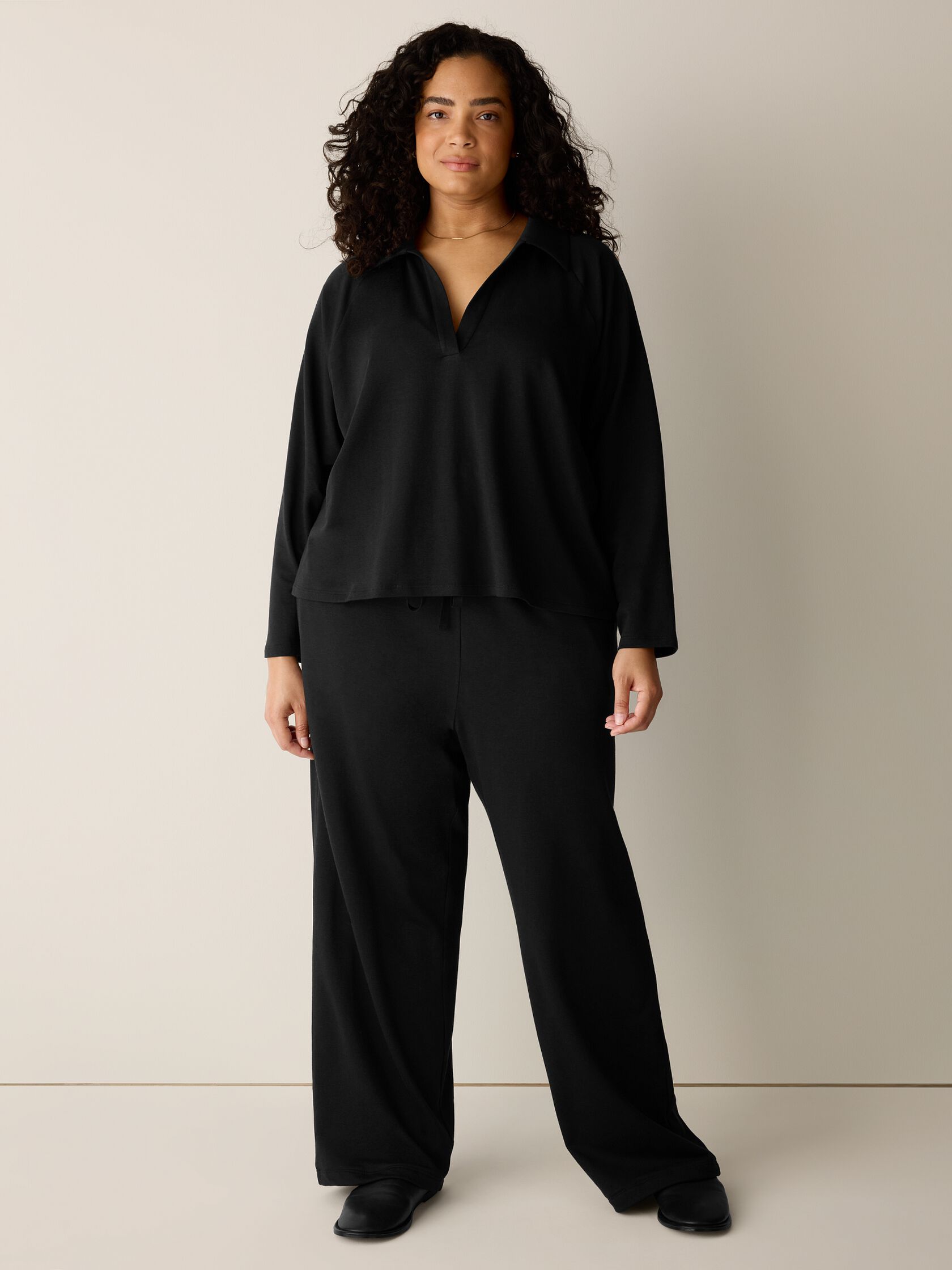 Cozy Brushed Terry Hug Split Neck Top