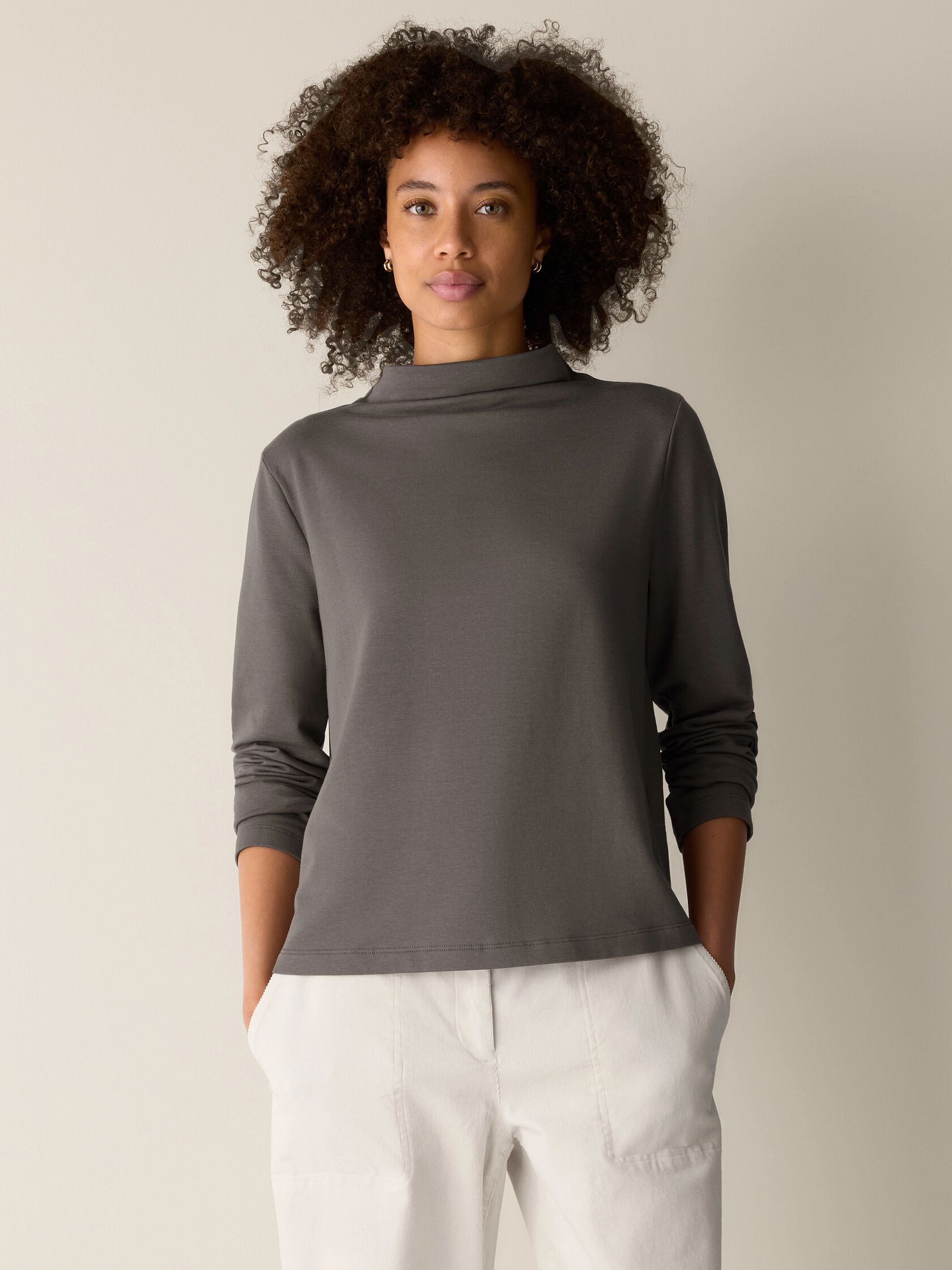 Cozy Brushed Terry Hug Funnel Neck Top