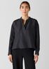 Silk Linen Box Band Collar Top