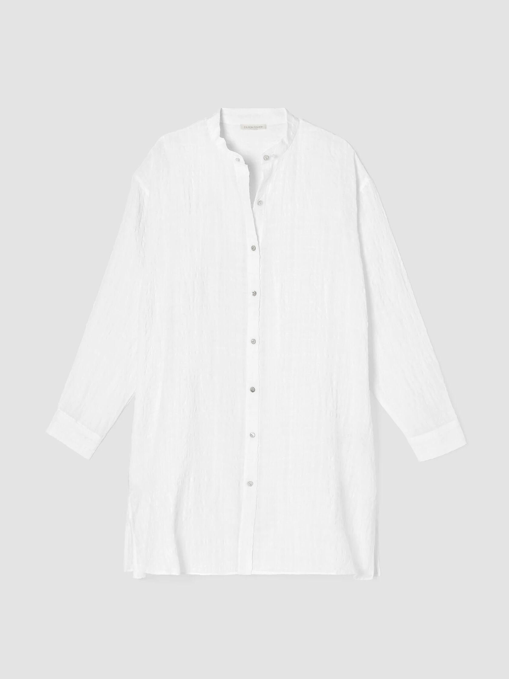 Linen Cotton Sheer Check Mandarin Collar Long Shirt