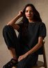Cotton Blend Stripe Stitch Bateau Neck Top