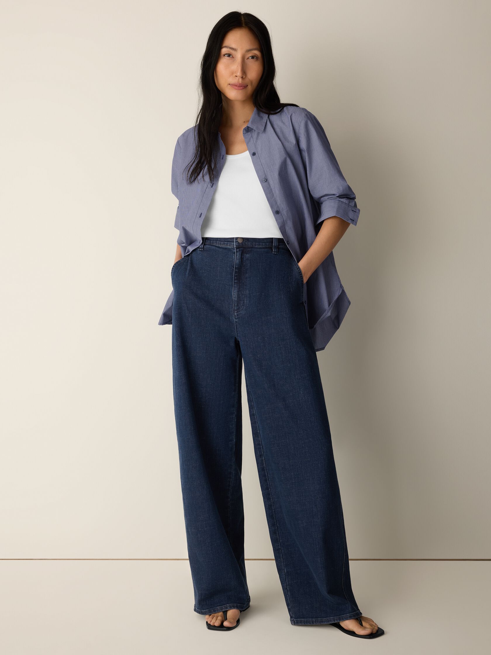 Cotton Stretch Denim Roomy Wide Trouser