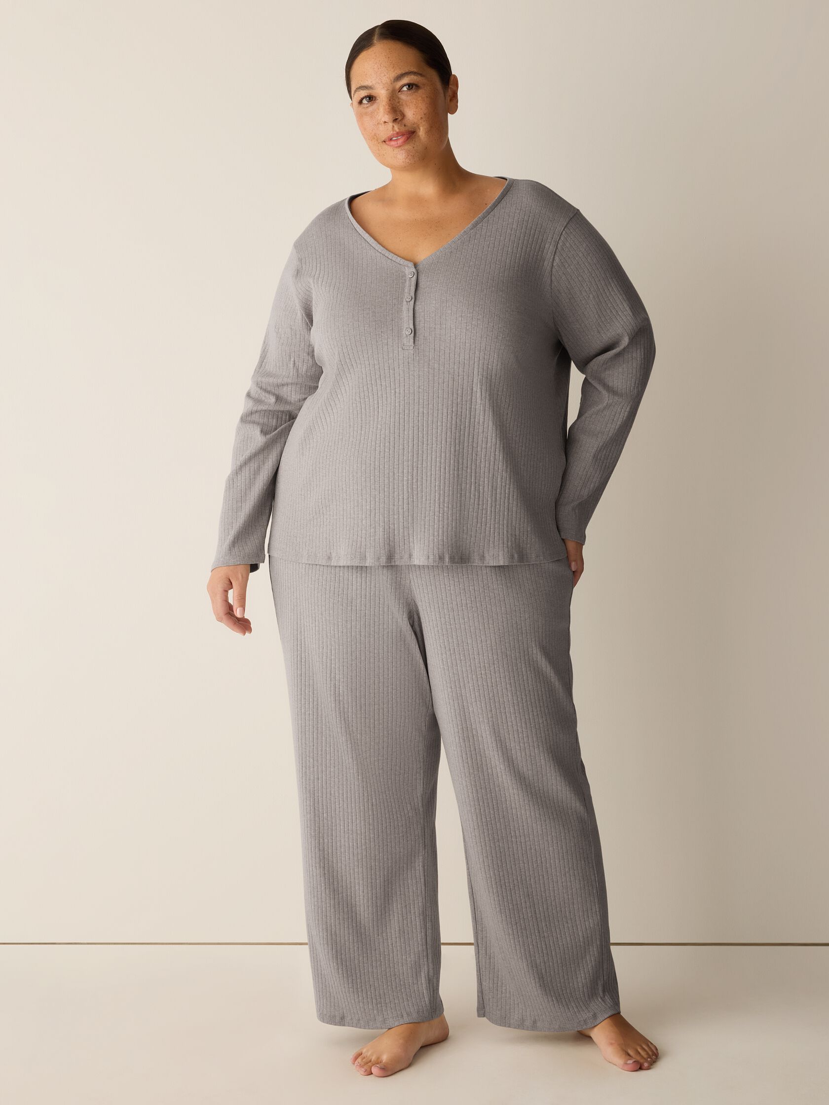 Organic Cotton Rib V-Neck Sleep Top