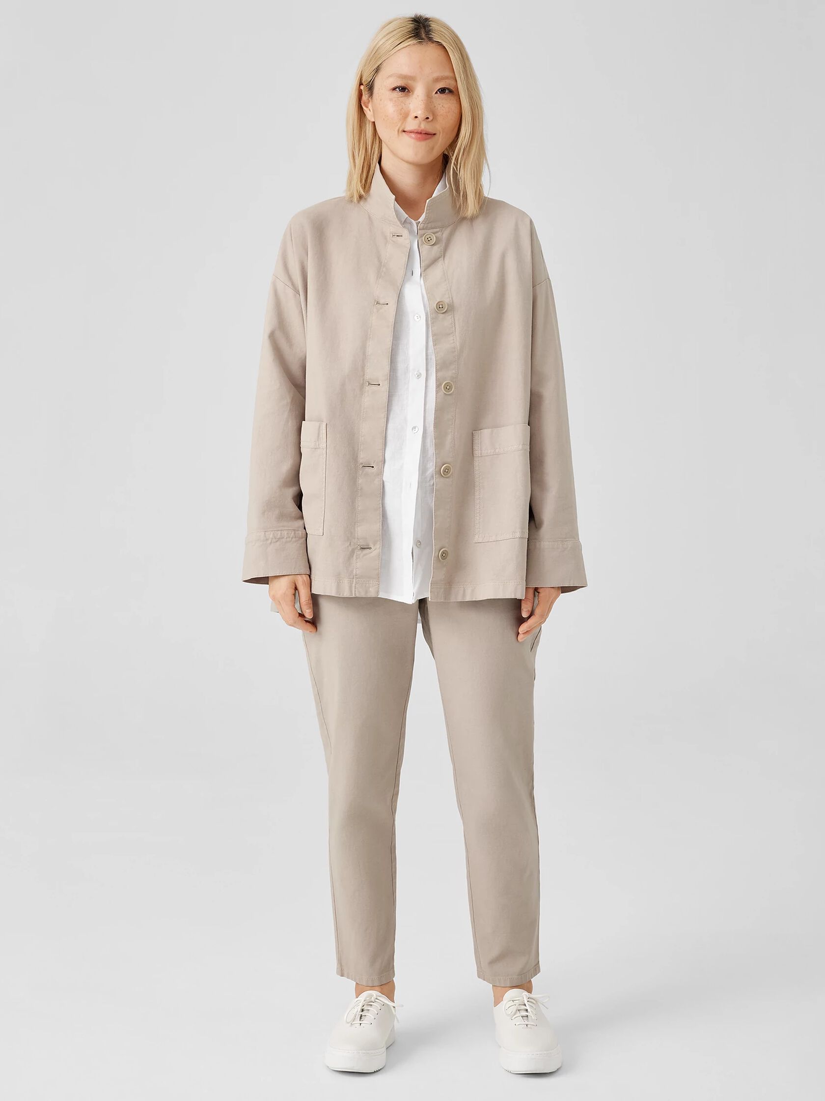 Cotton Hemp Stretch Stand Collar Jacket