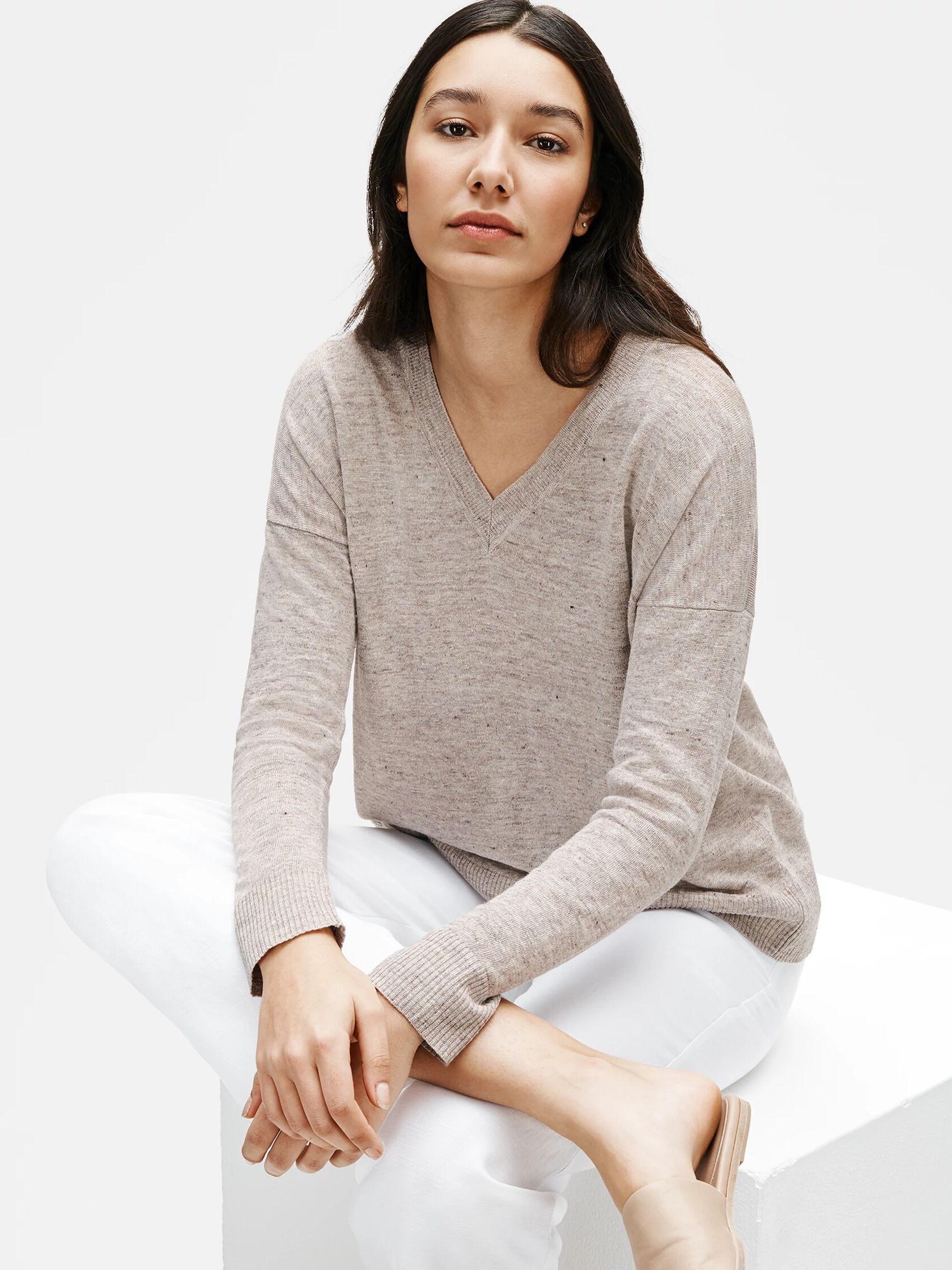 Organic Linen Melange V-Neck Box-Top