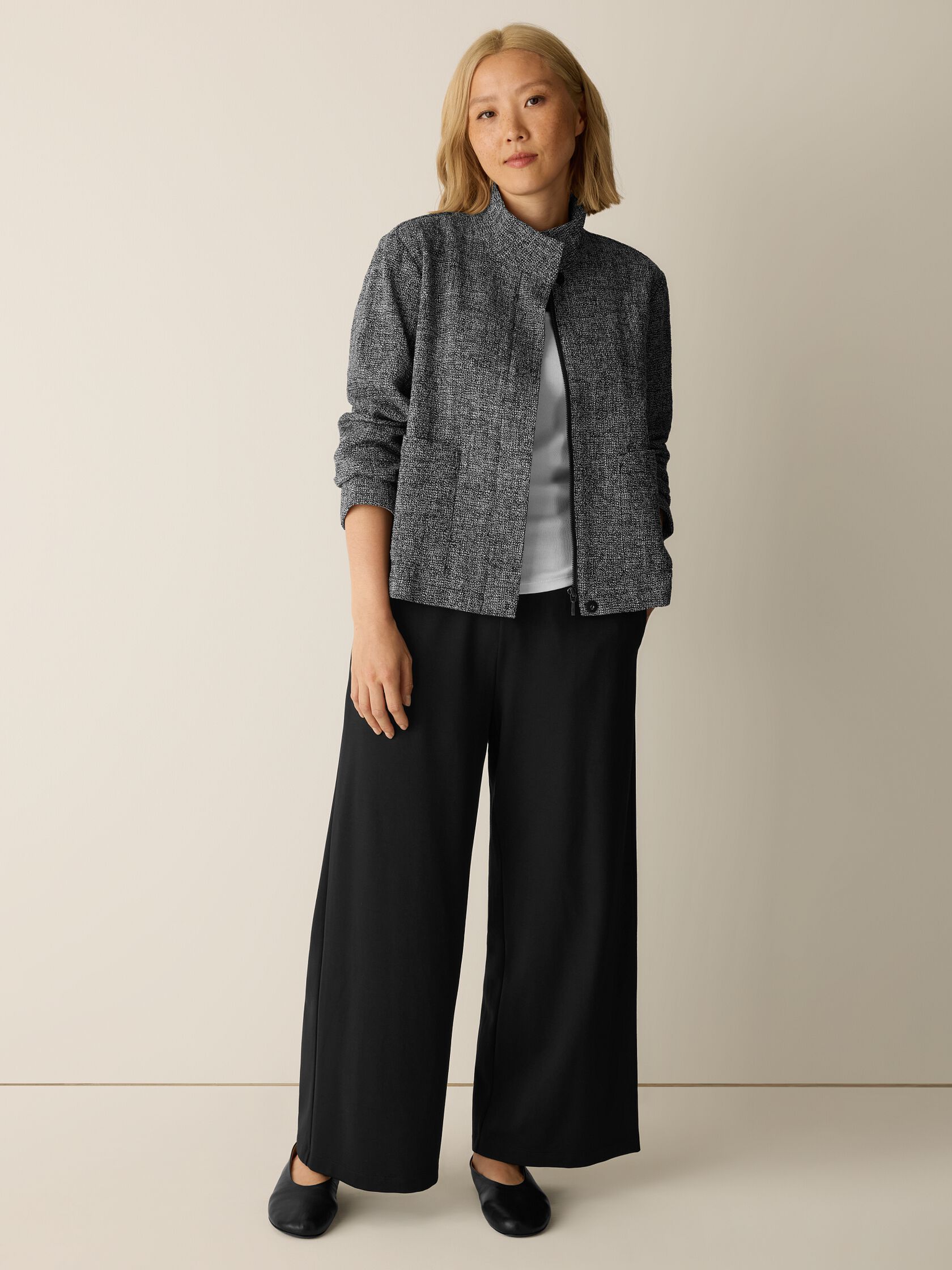 Organic Cotton Tweed Stand Collar Jacket