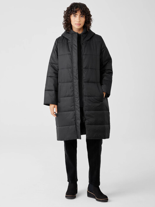 Eggshell Recycled Nylon Long Coat