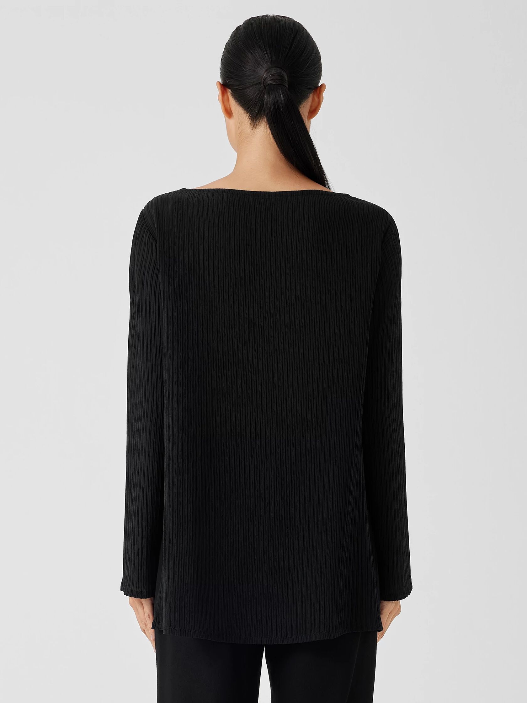 Accordion Silk Jacquard Bateau Neck Long Top