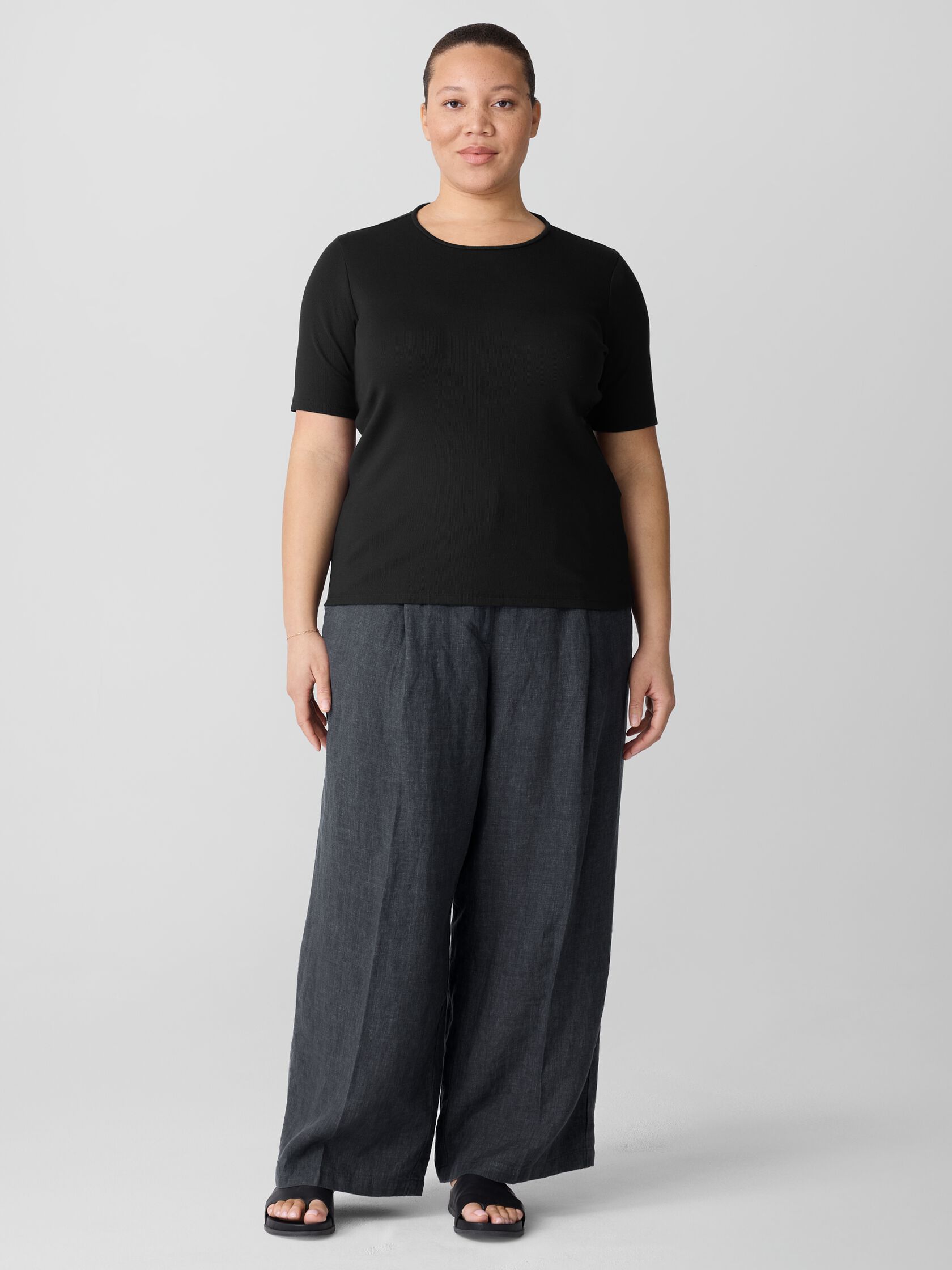Organic Cotton Stretch Rib Crew Neck Top