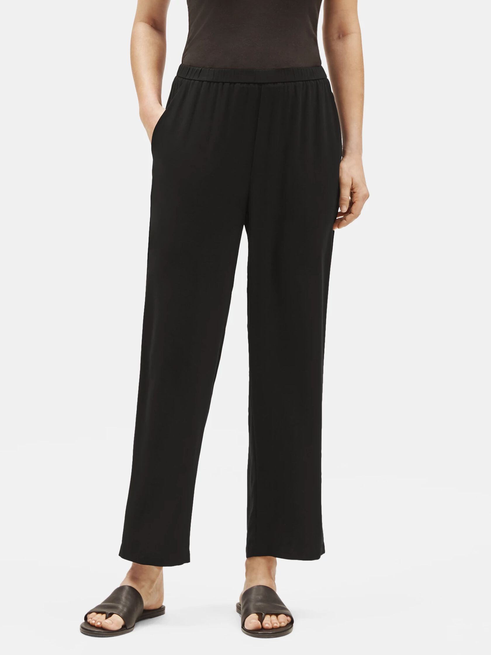 System Silk Georgette Straight Ankle Pant