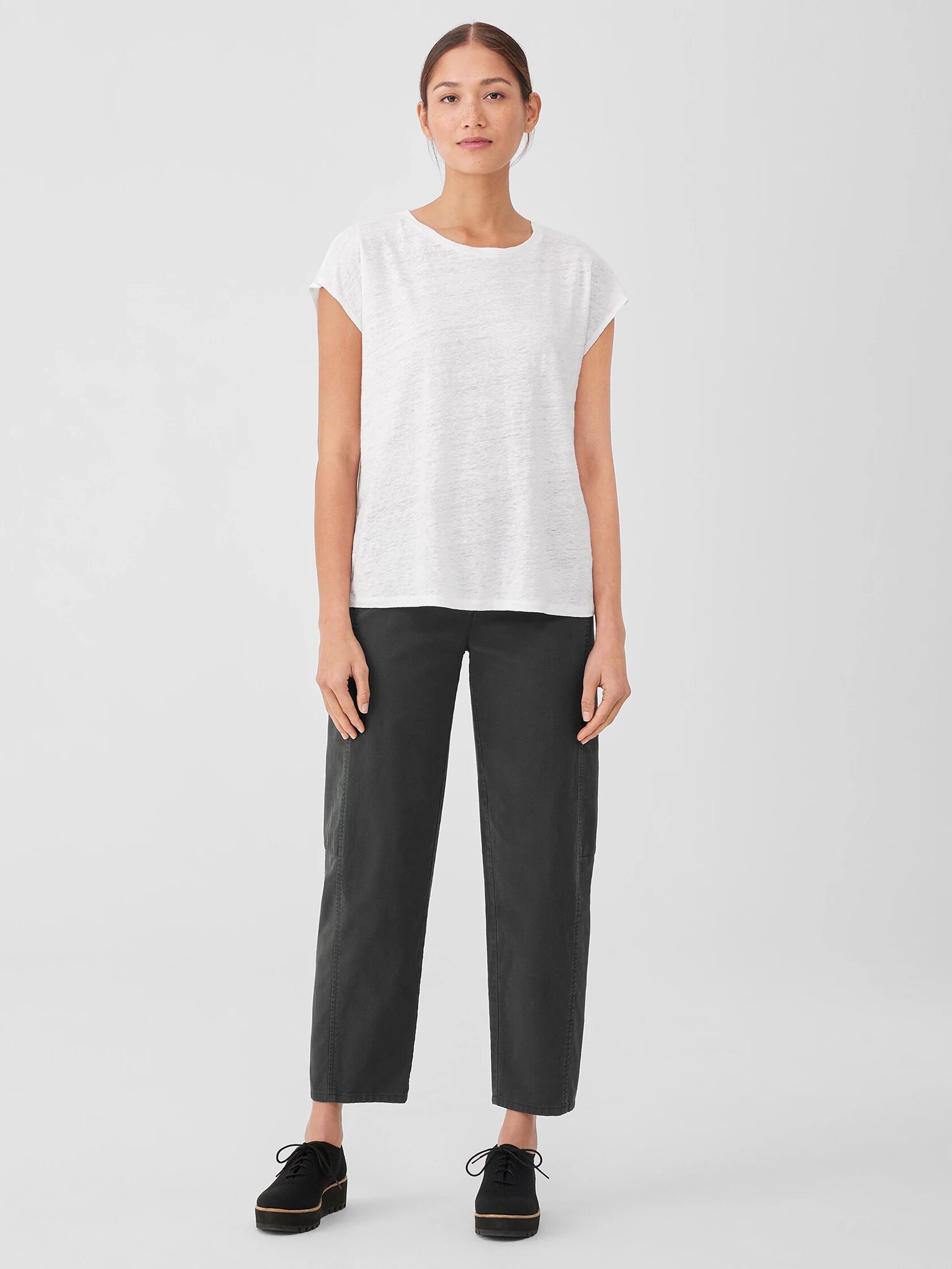 Organic Linen Jersey Shirred-Back Top