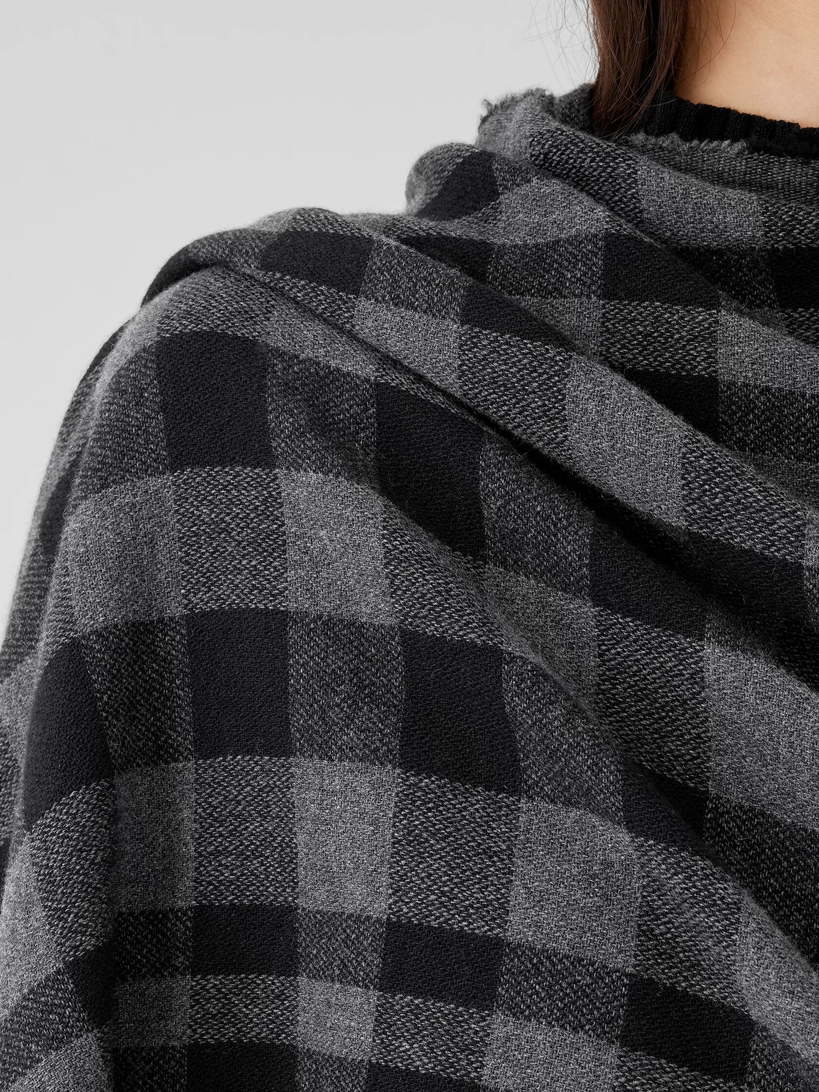Washed Wool Check Scarf