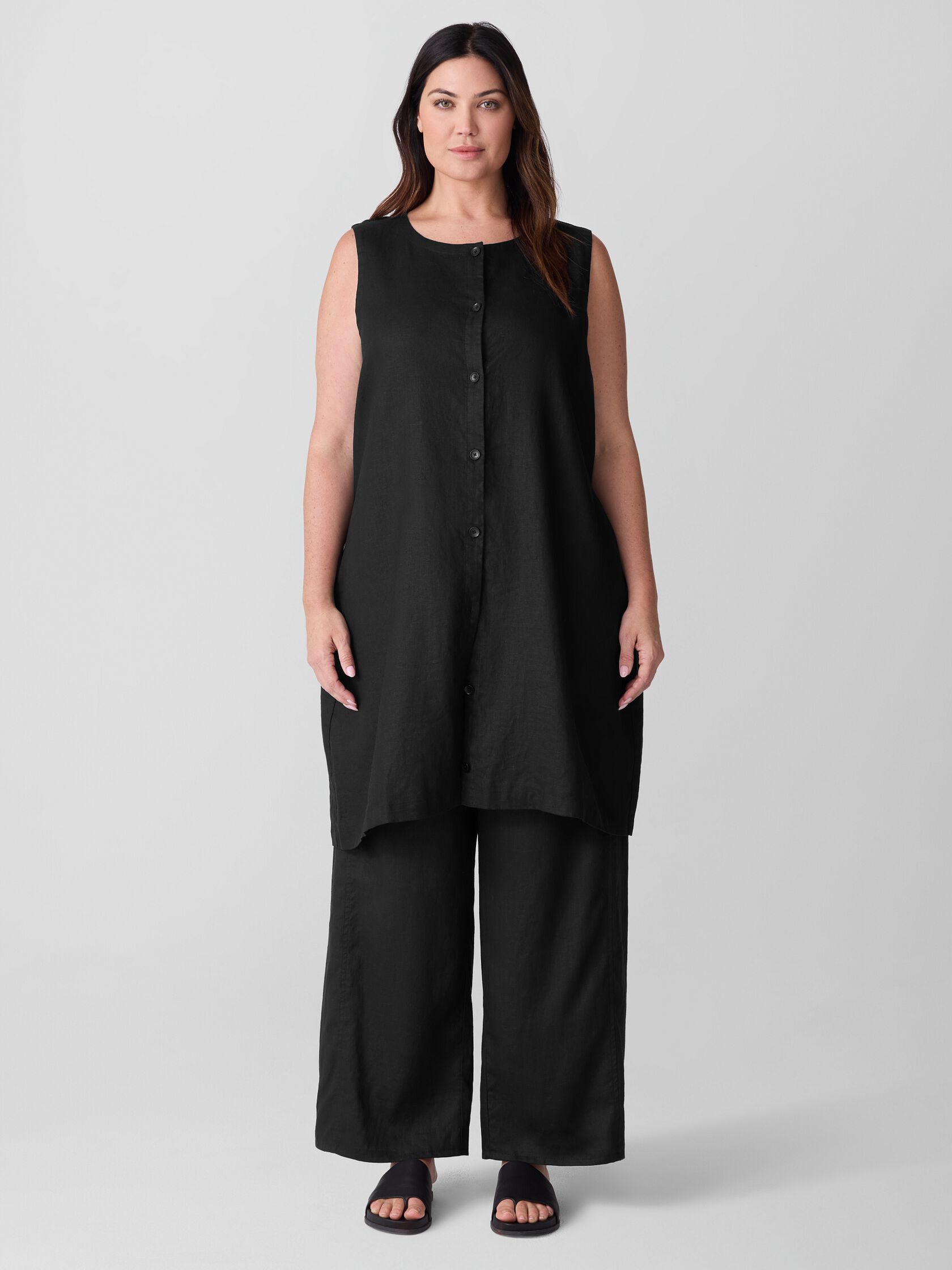 Organic Linen Round Neck Long Vest
