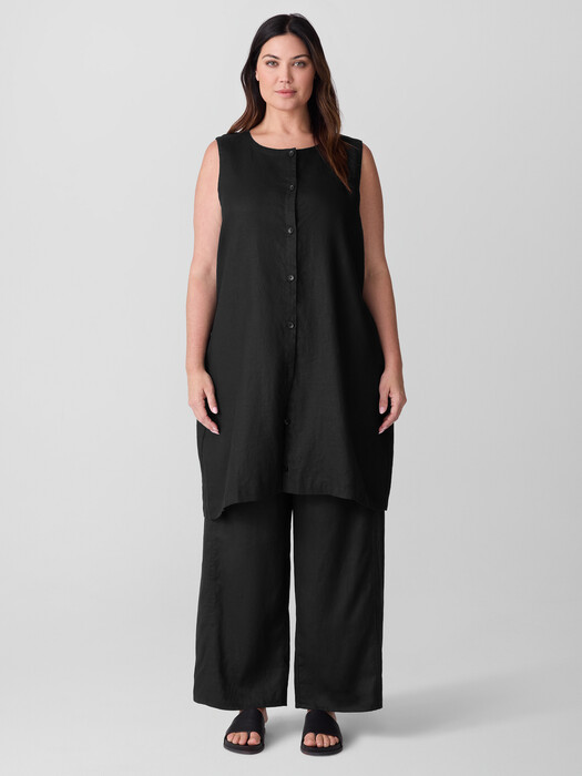 Organic Linen Round Neck Long Vest