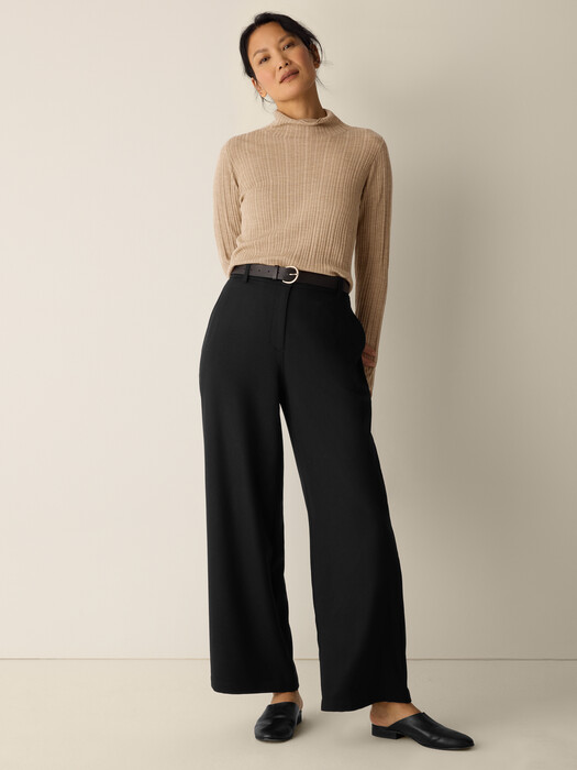 Stretch Wool Crepe Wide-Leg Trouser