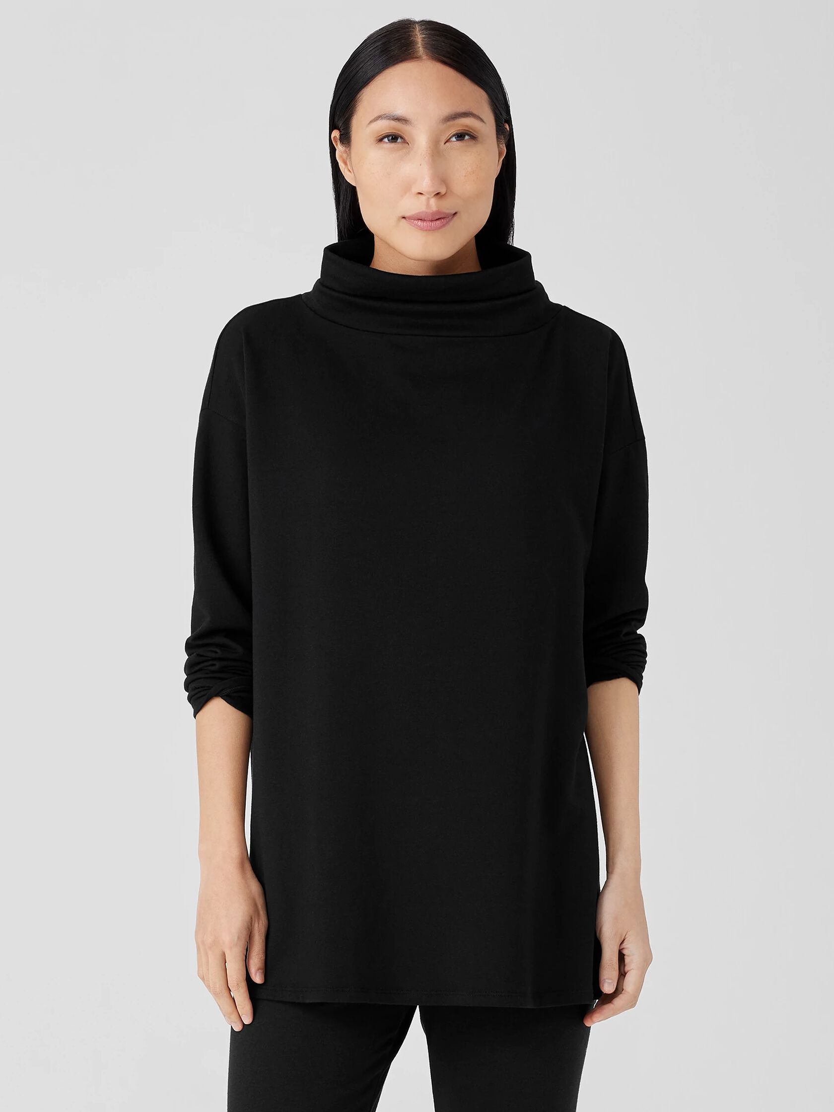 Cozy Brushed Terry Hug Funnel Neck Long Top