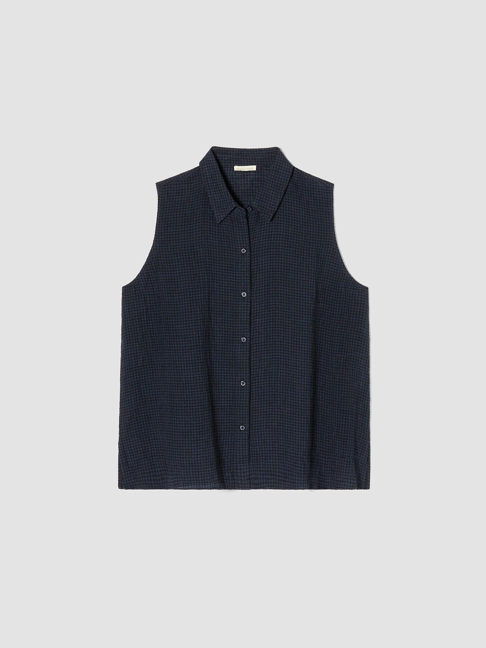 Puckered Organic Linen Sleeveless Shirt