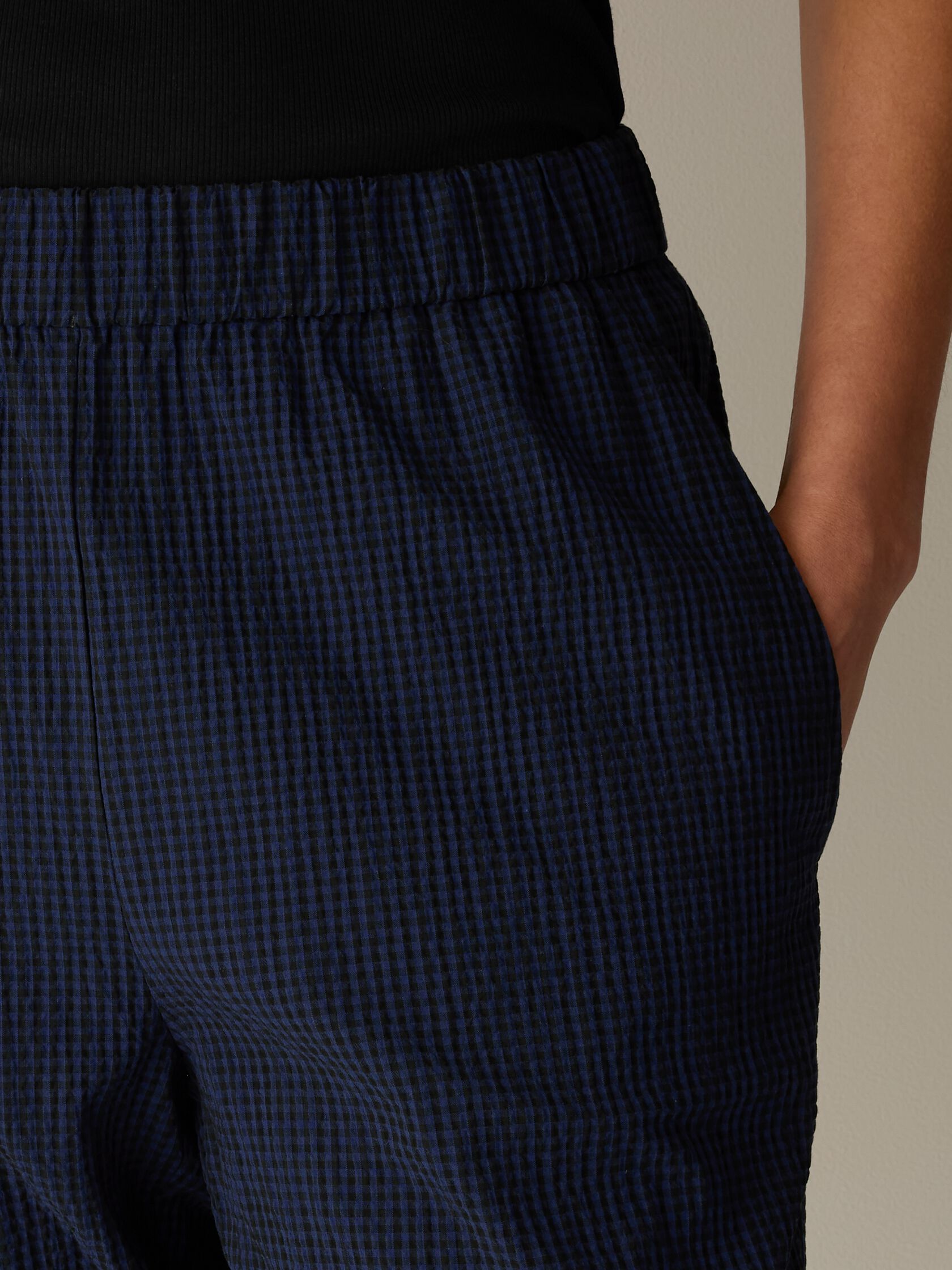Organic Cotton Pucker Check Tapered Pant