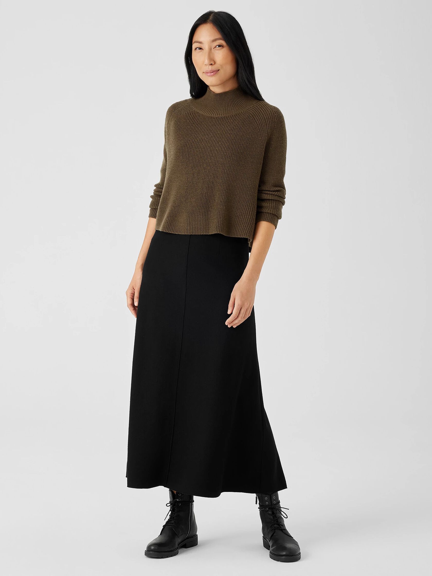 Boiled Wool Jersey A-Line Skirt