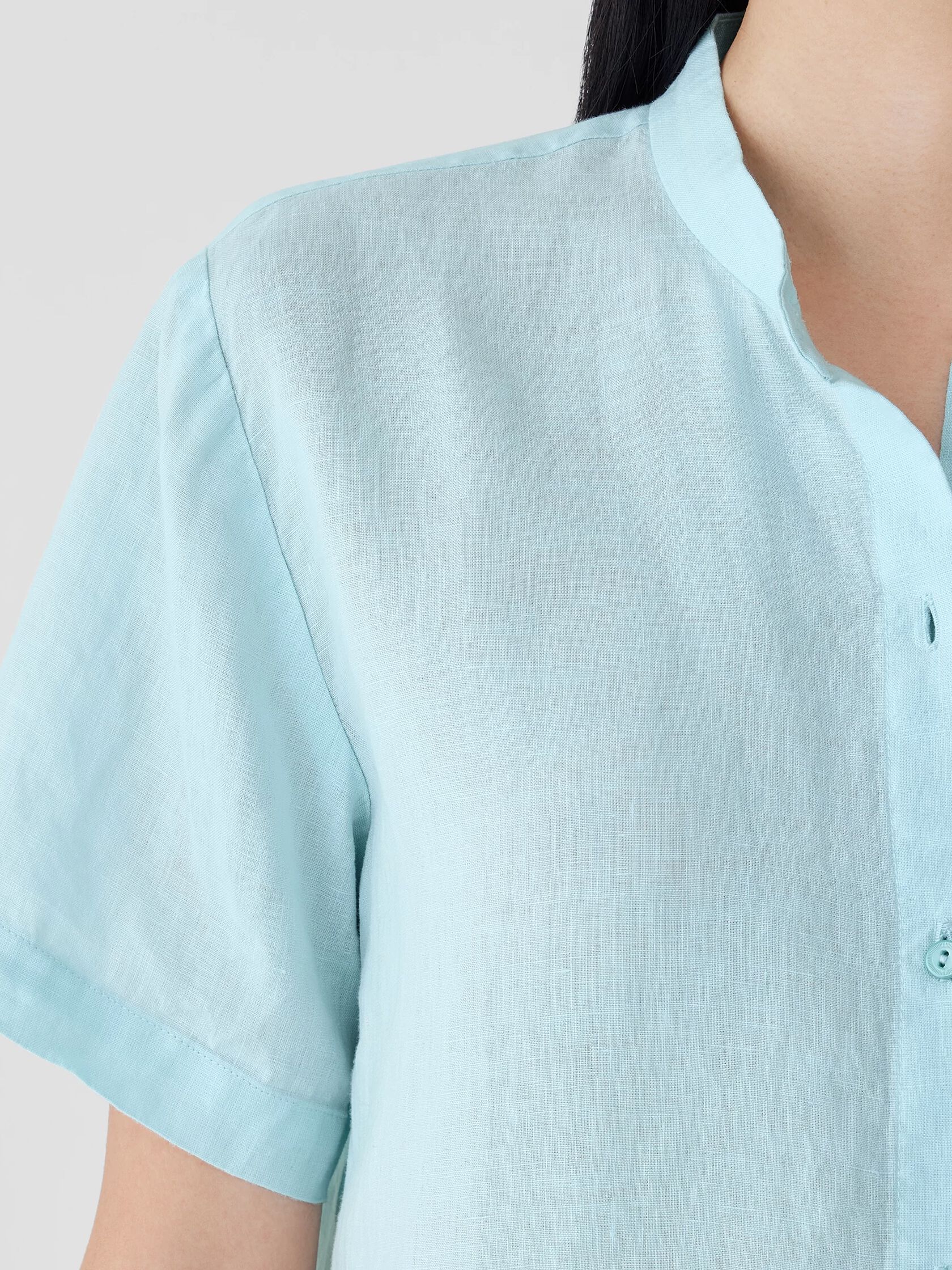 Organic Handkerchief Linen Band Collar Short-Sleeve Shirt