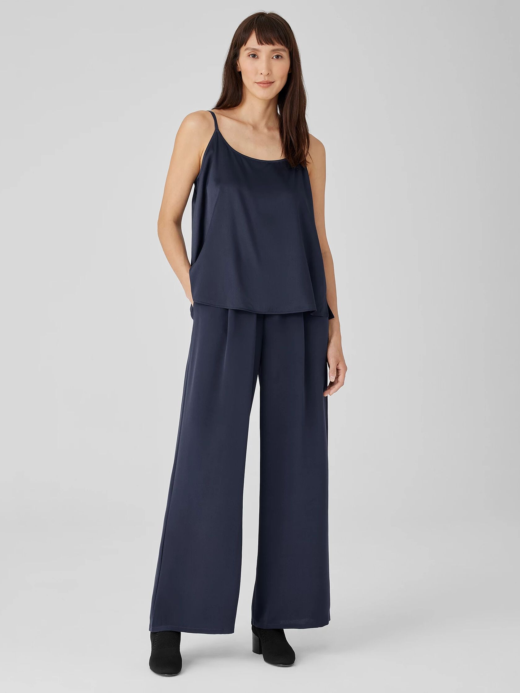 Silk Double Crepe Wide-Leg Pant