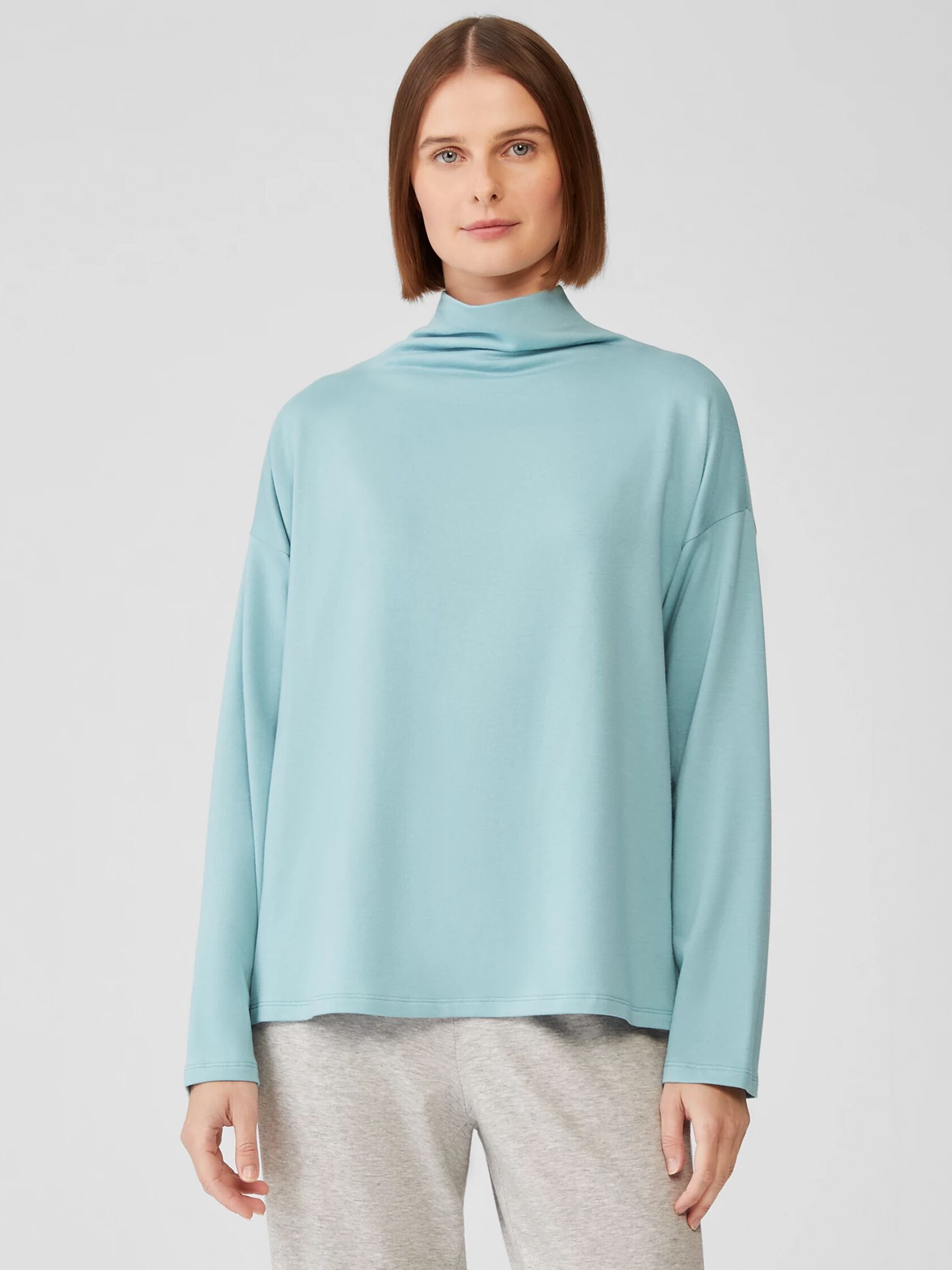 Cozy Brushed Terry Funnel Neck Box-Top