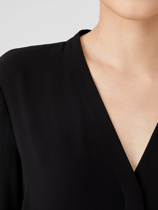 Silk Georgette Crepe V-Neck Shirt