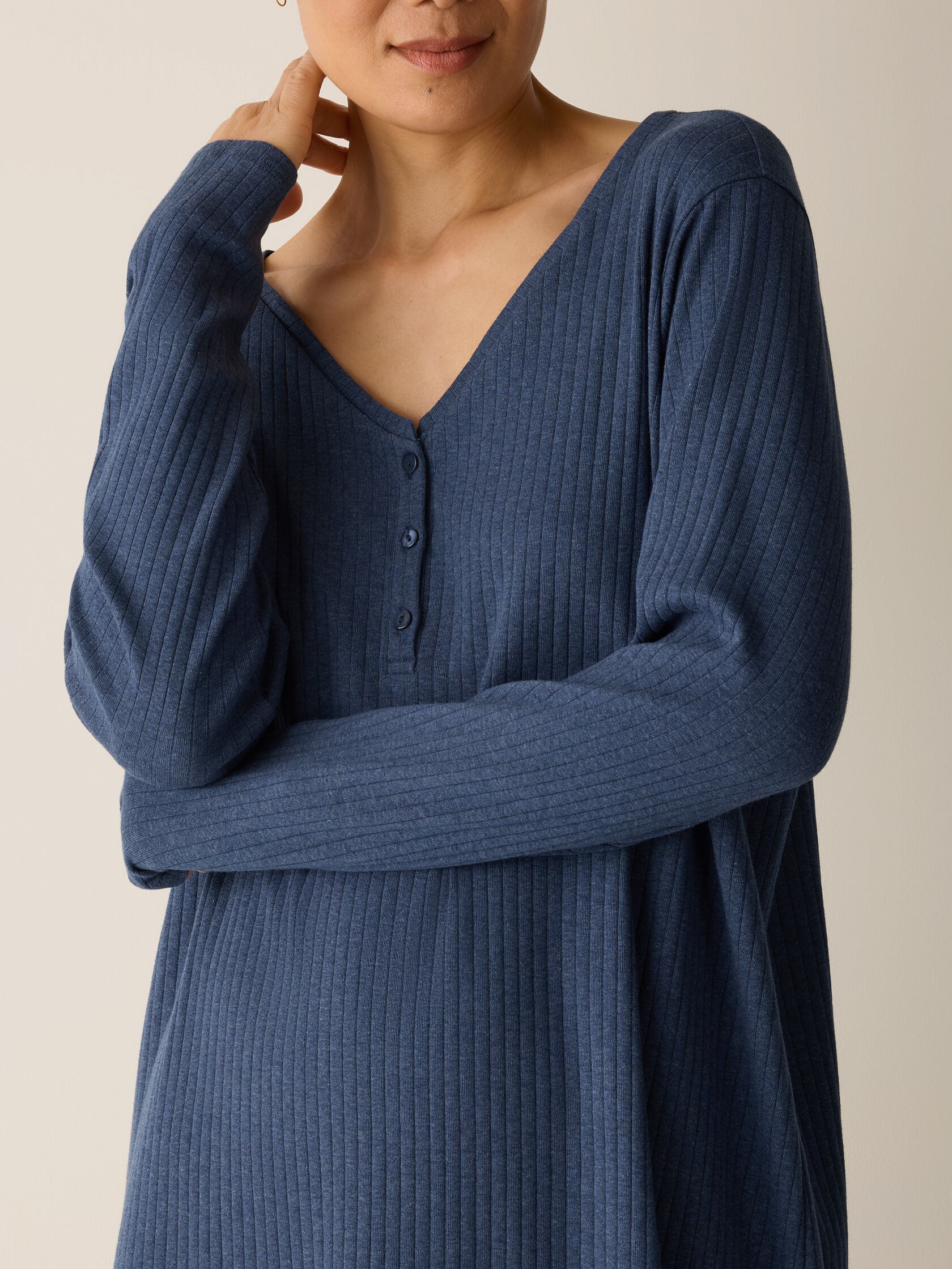 Organic Cotton Rib V-Neck Sleep Dress