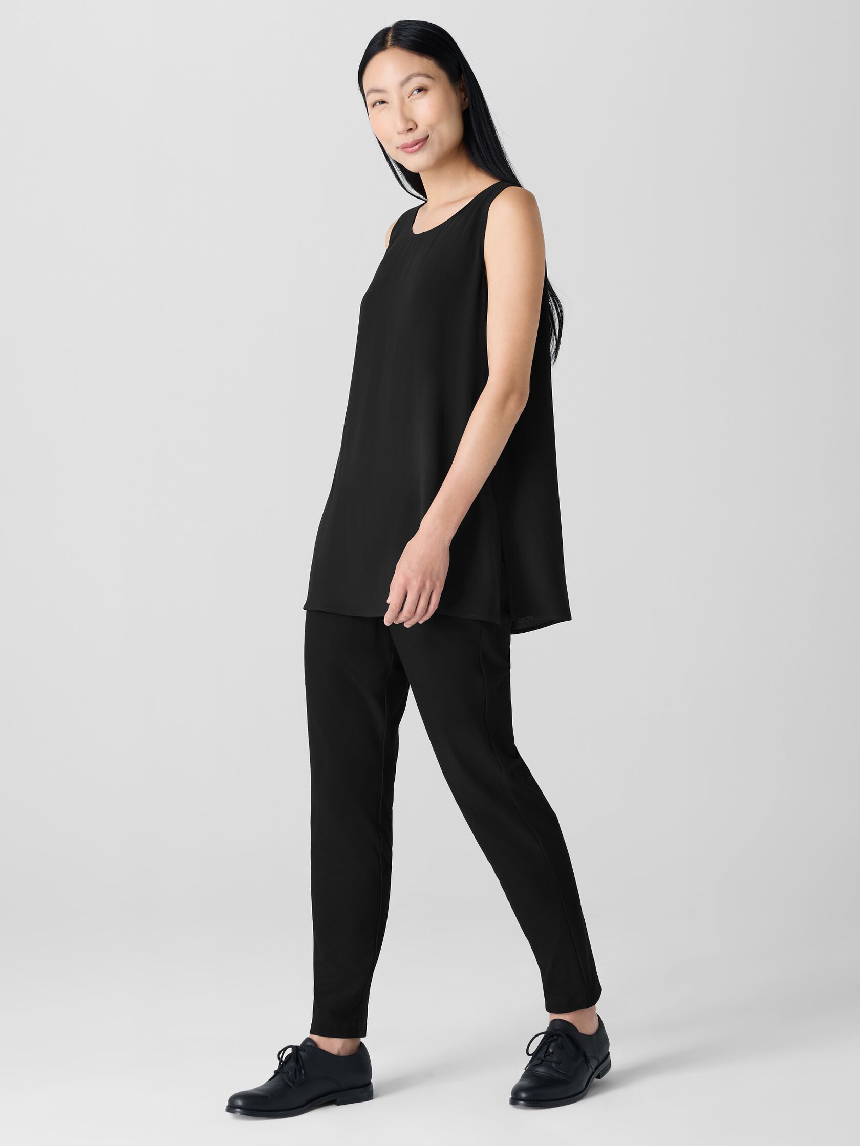 Silk Georgette Crepe Ballet Neck Long Tank