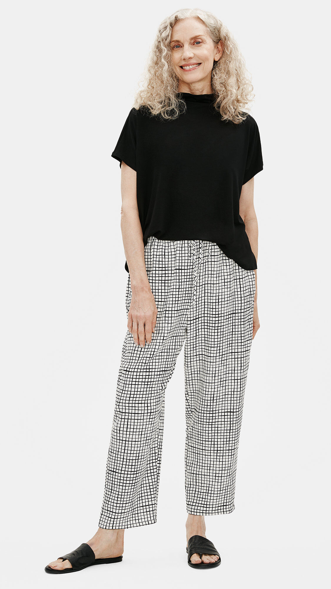 洋書 A Casual Look Textured Crepe Grid Slouchy Cropped Pant | EILEEN FISHER