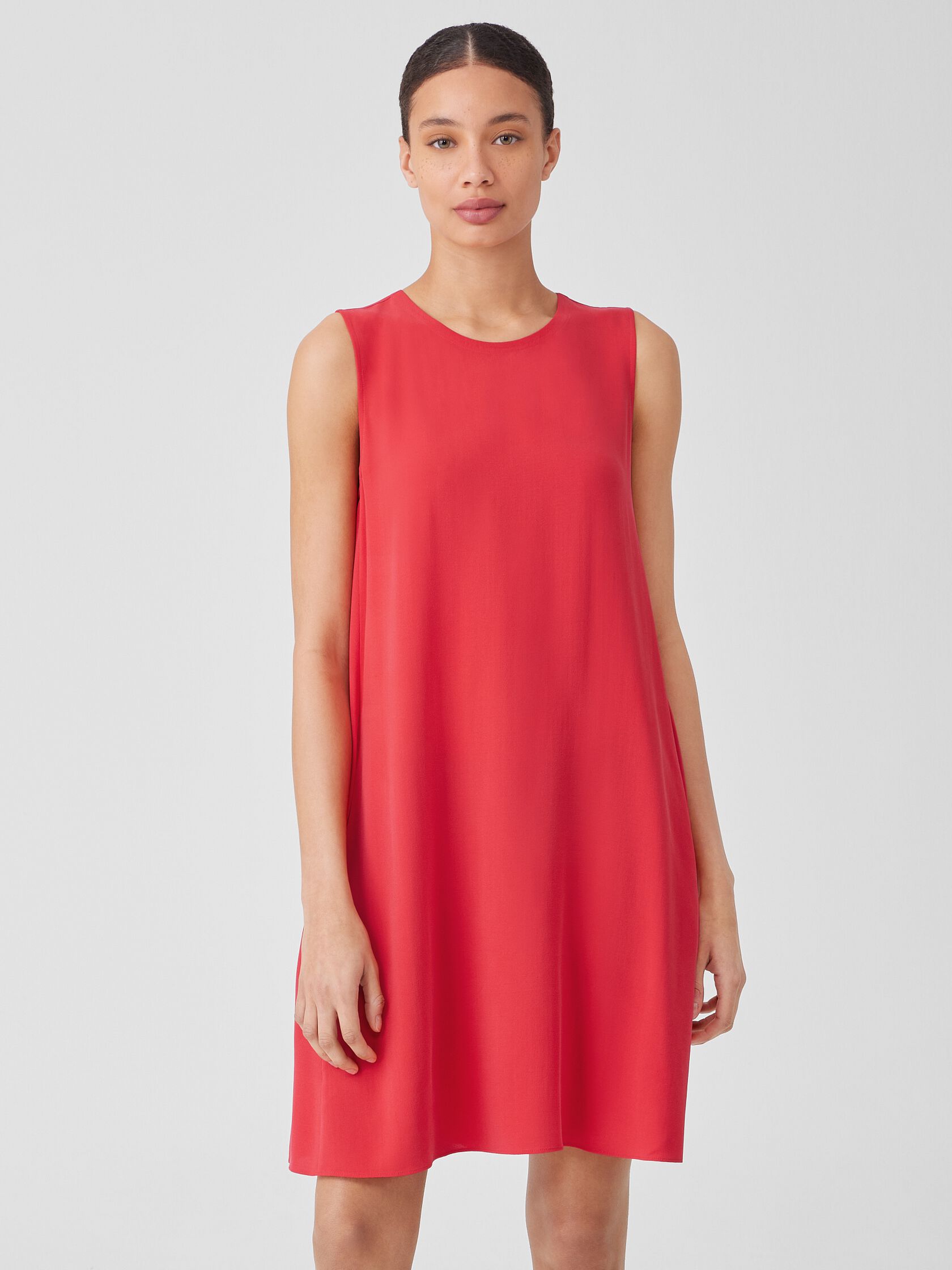 Silk Georgette Crepe Round Neck Dress