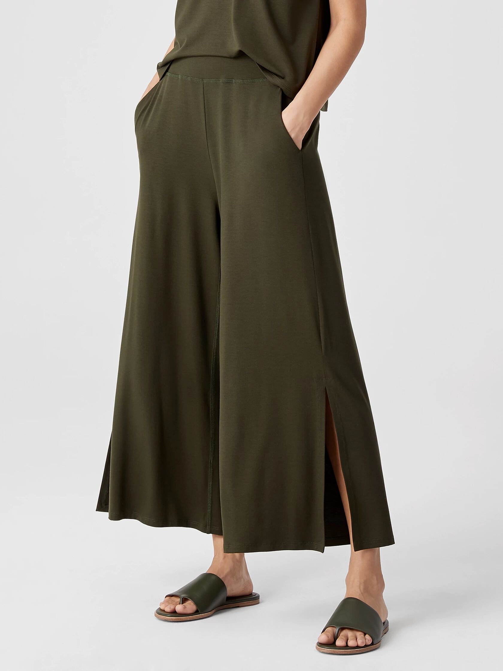 Fine Jersey Wide-Leg Pant with Slits