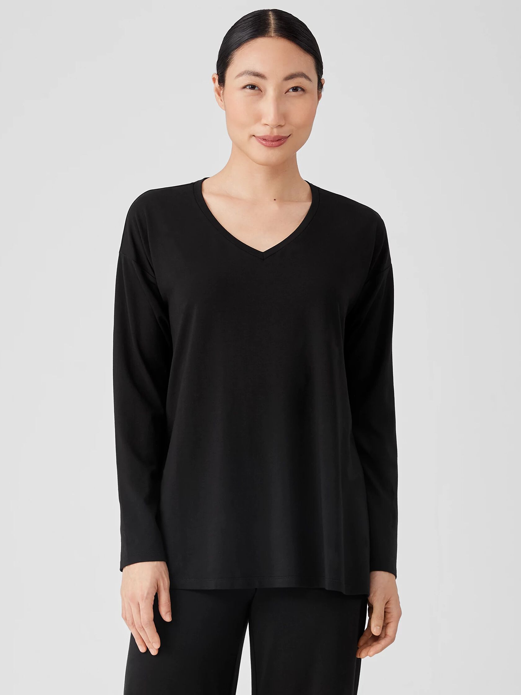 Stretch Jersey Knit V-Neck Top