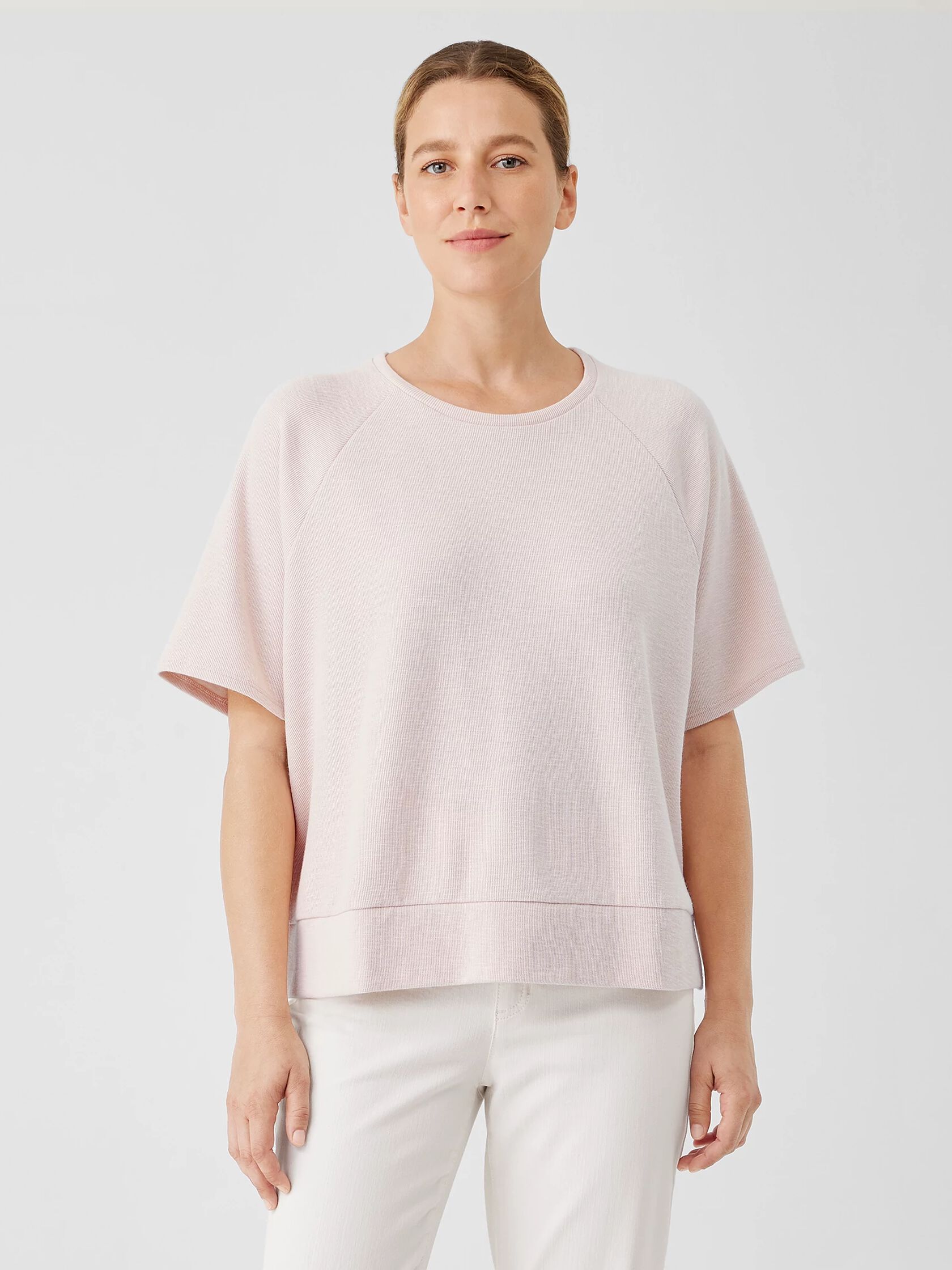 Organic Cotton Slubby Rib Knit Elbow-Sleeve Top