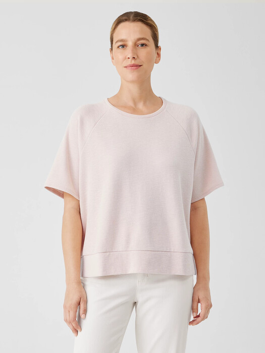 Organic Cotton Slubby Rib Knit Elbow-Sleeve Top