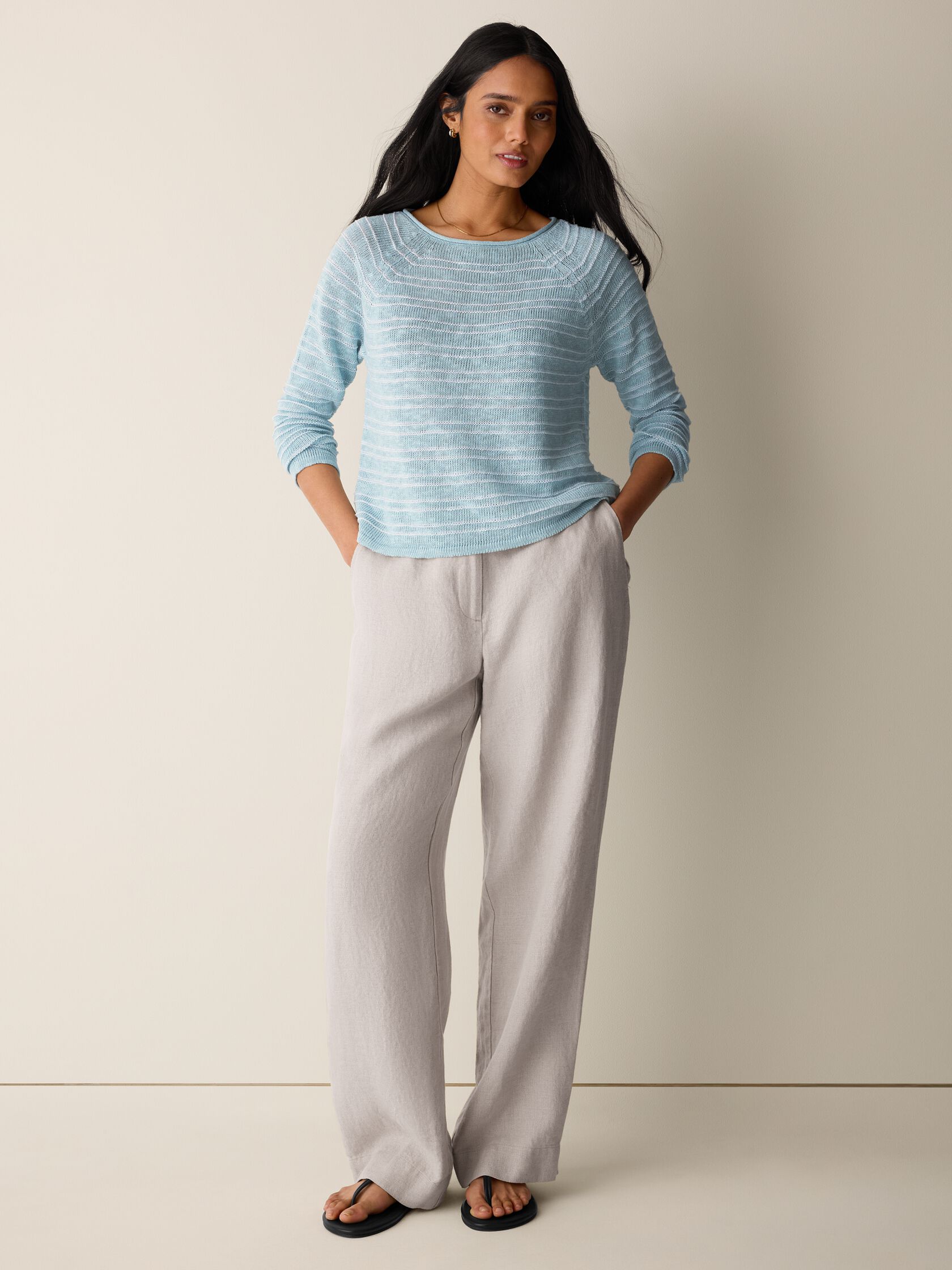 Organic Linen Cotton Slub Bateau Neck Top