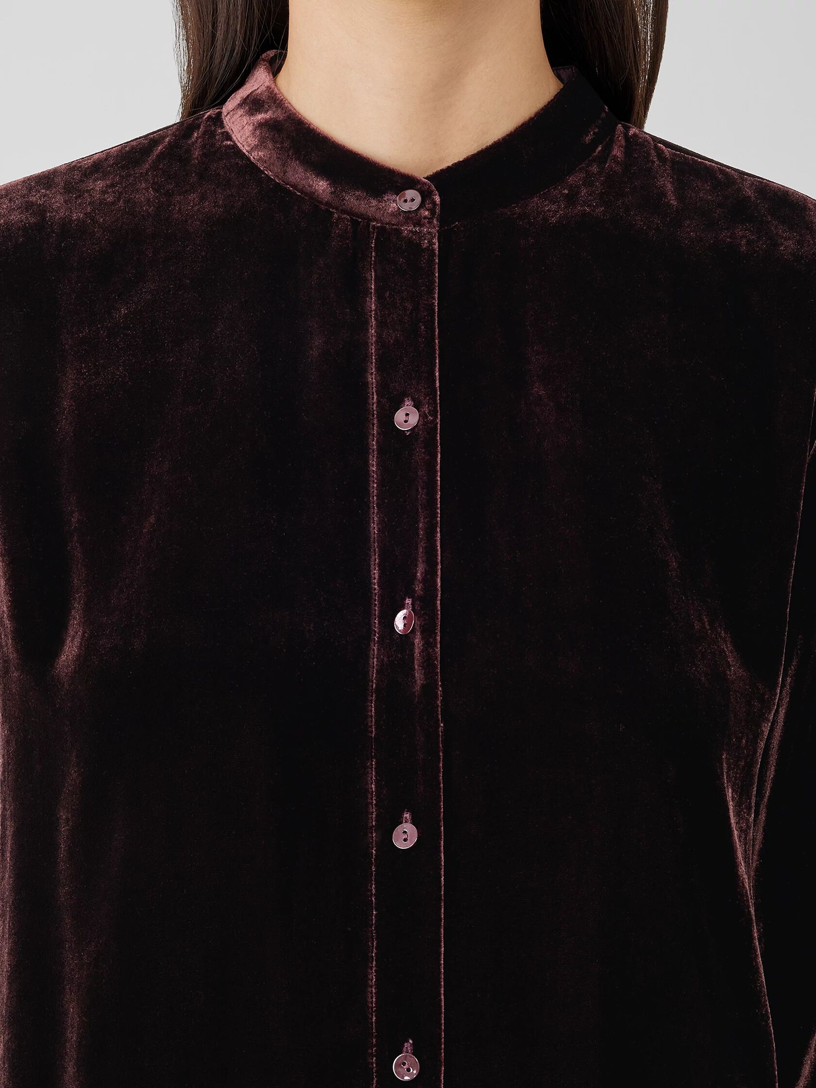 Velvet Band Collar Long Shirt