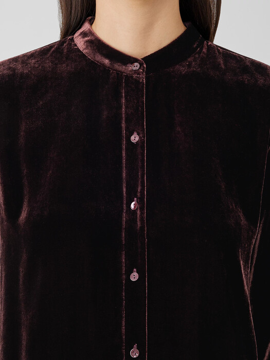 Velvet Band Collar Long Shirt