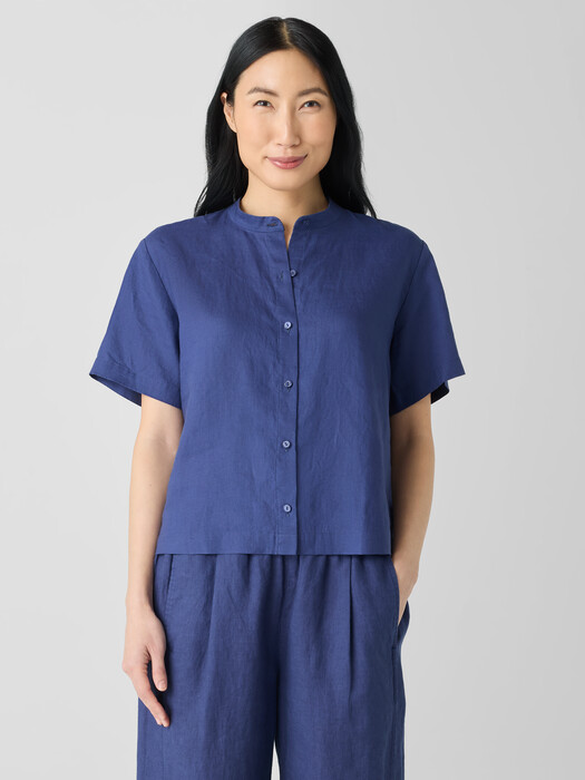 Organic Handkerchief Linen Band Collar Shirt