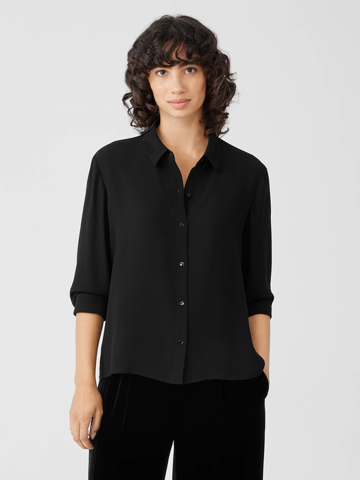 Silk Georgette Crepe Classic Collar Shirt