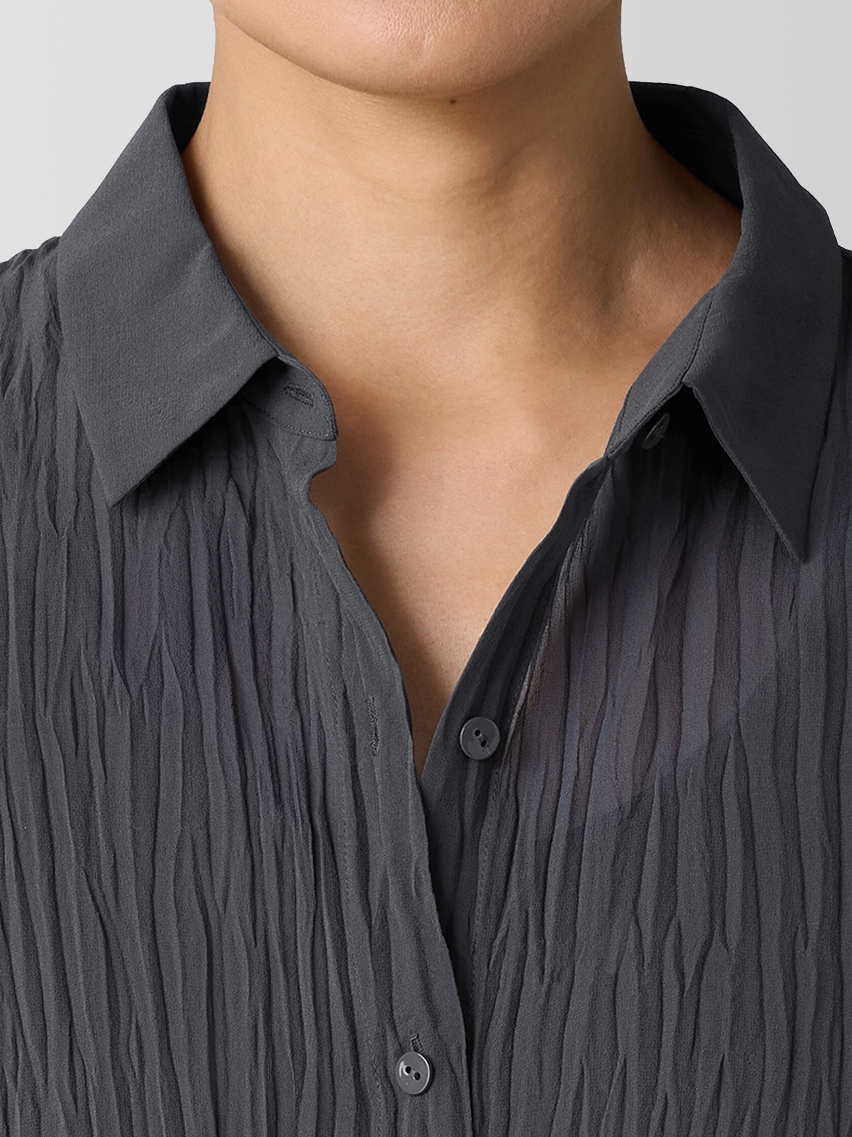 Crinkled Sheer Silk Georgette Long Shirt