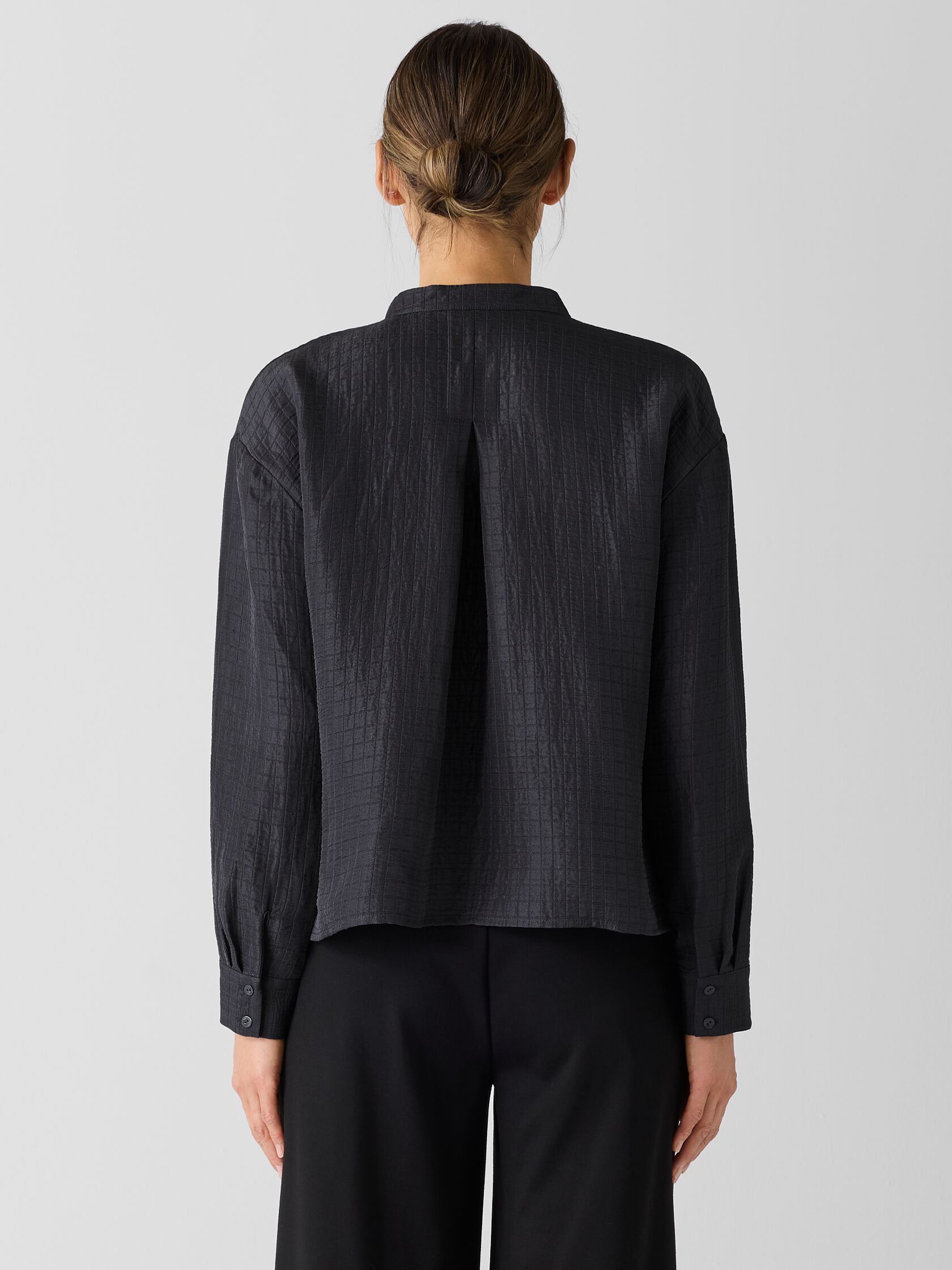Silk Linen Box Band Collar Top