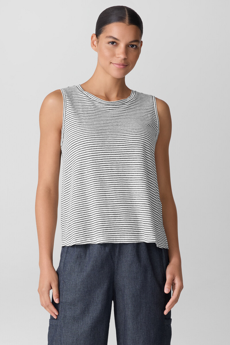 Striped Organic Linen Jersey Crew Neck Tank Striped Organic Linen Jersey Crew Neck Tank