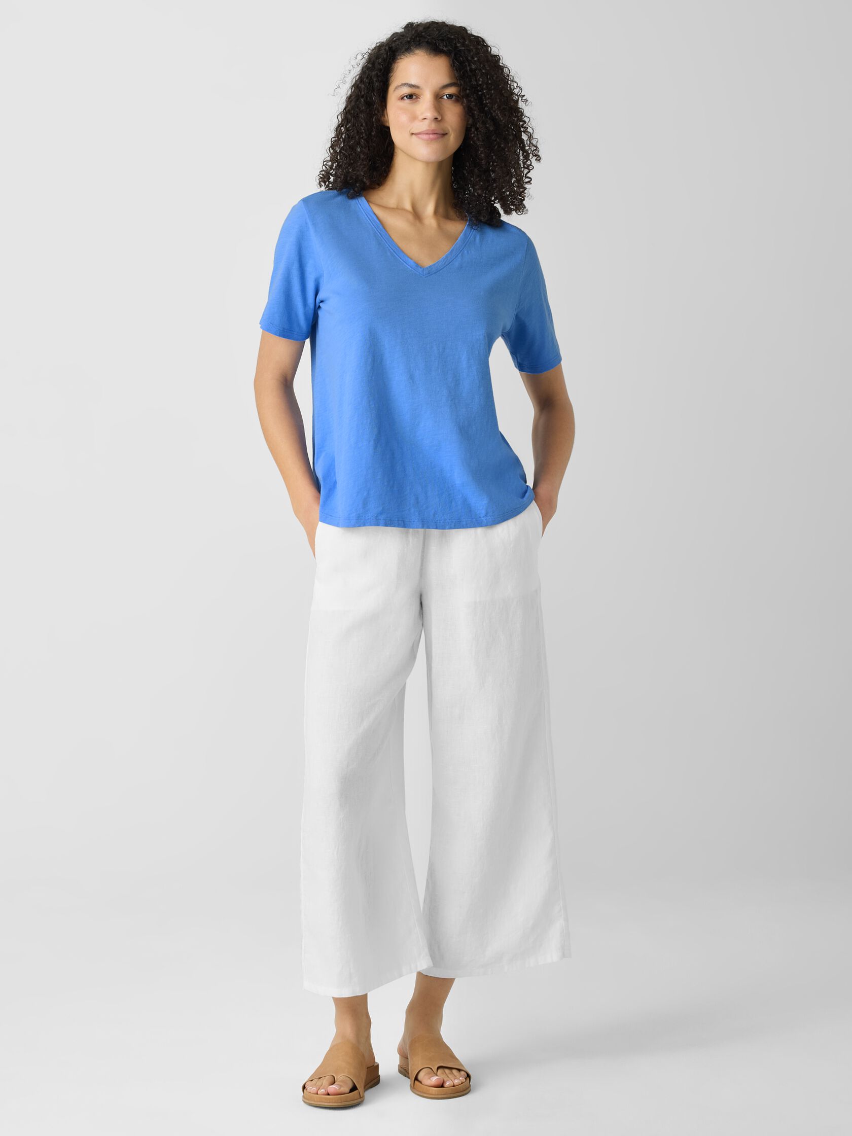 Organic Cotton Slubby Jersey V-Neck Tee