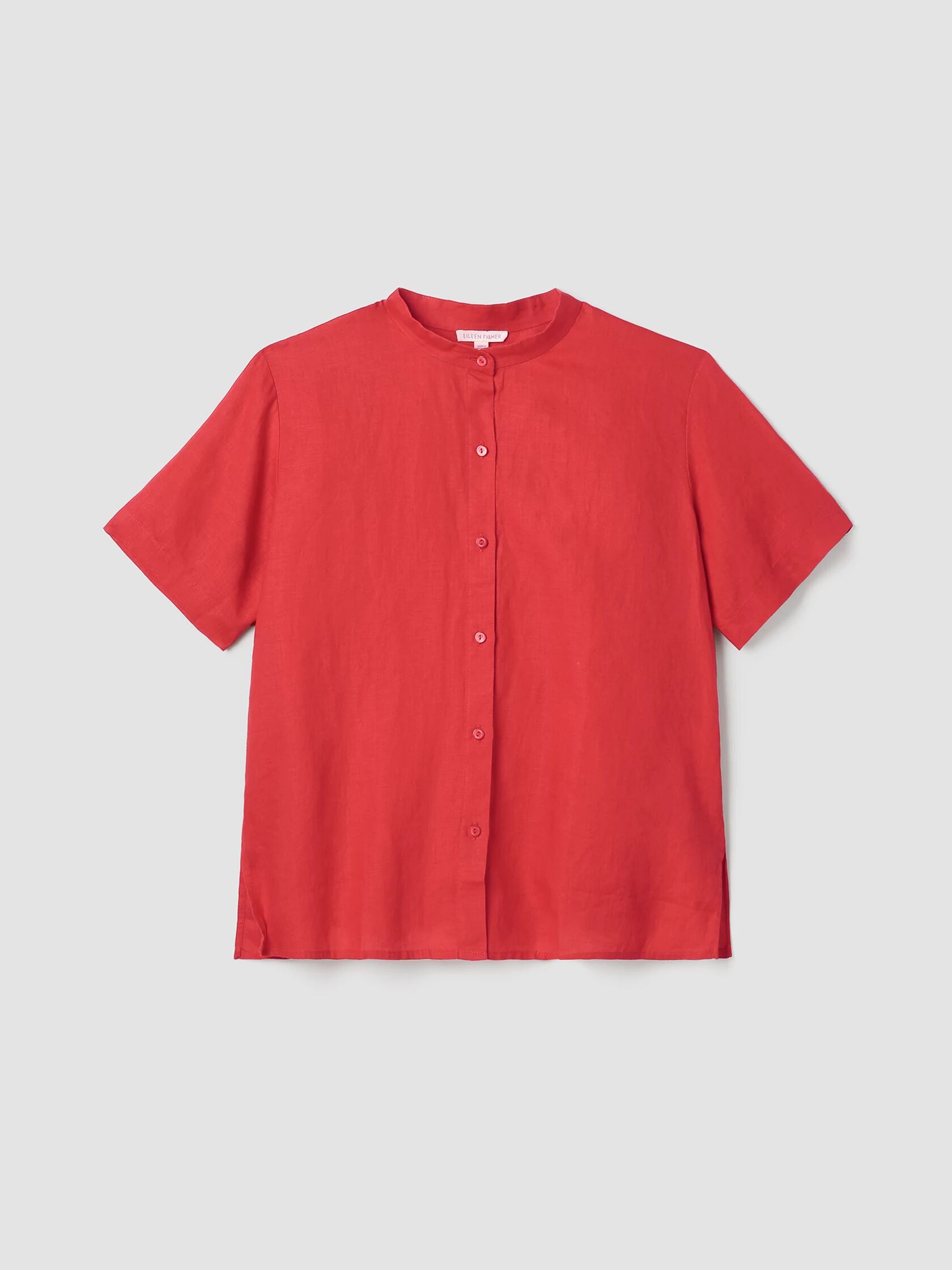 Organic Handkerchief Linen Band Collar Short-Sleeve Shirt