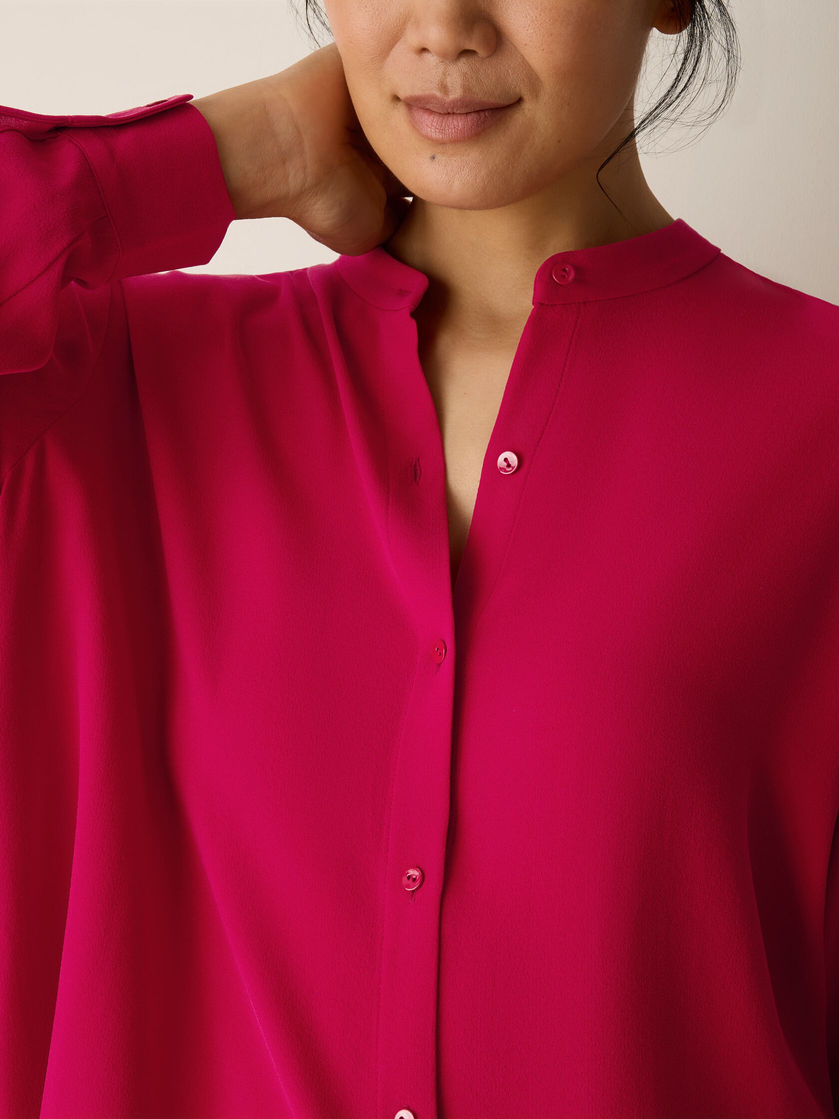 Silk Georgette Crepe Band Collar Top