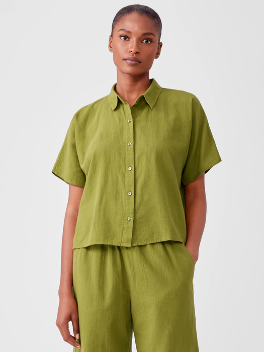 Organic Cotton Crepe Short-Sleeve Shirt