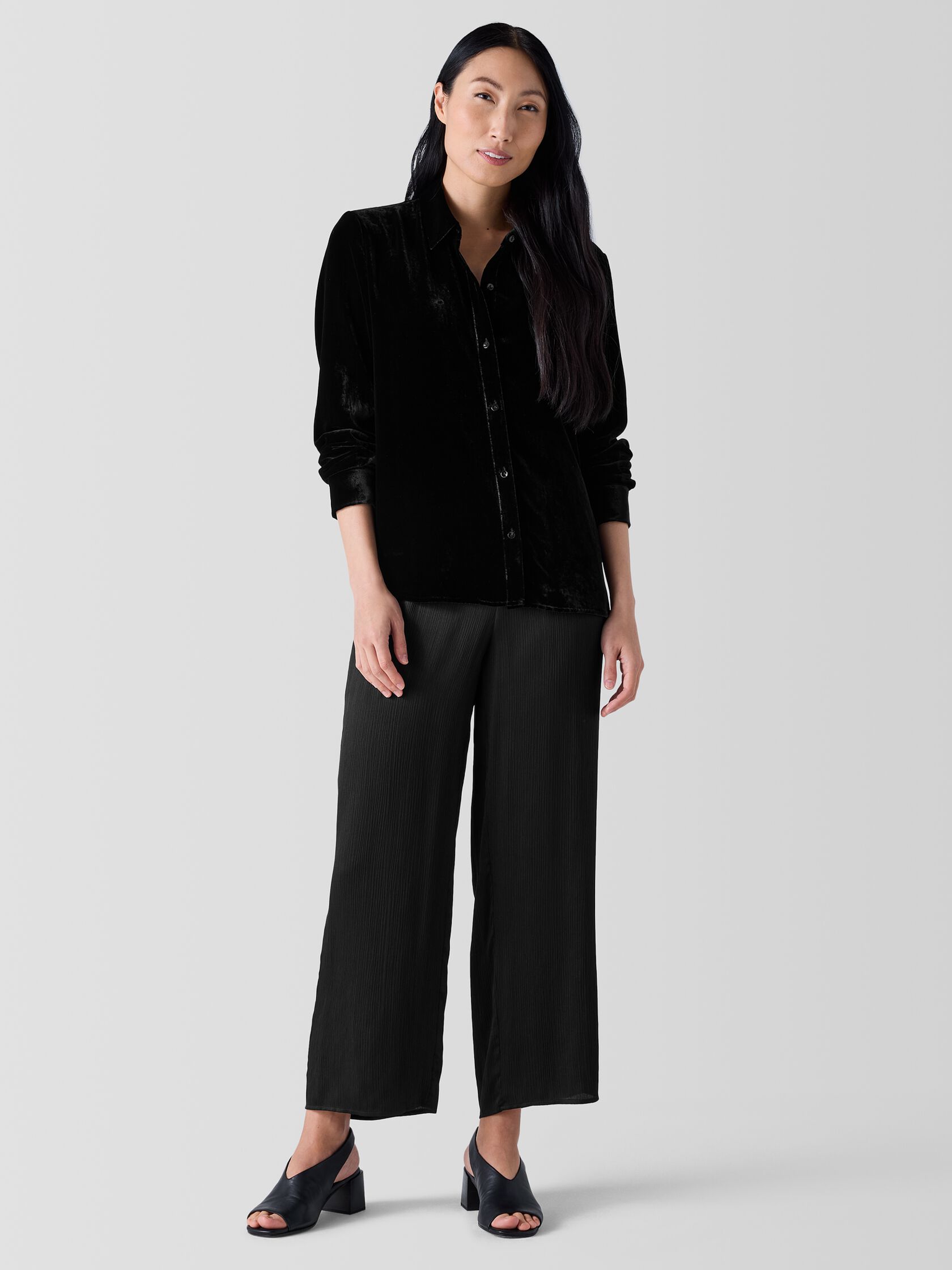 Striated Silk Satin Straight Pant