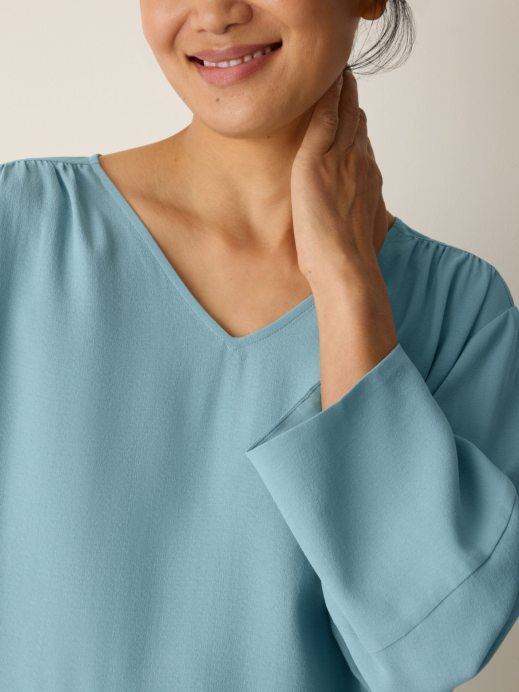 Silk Georgette Crepe V-Neck Top