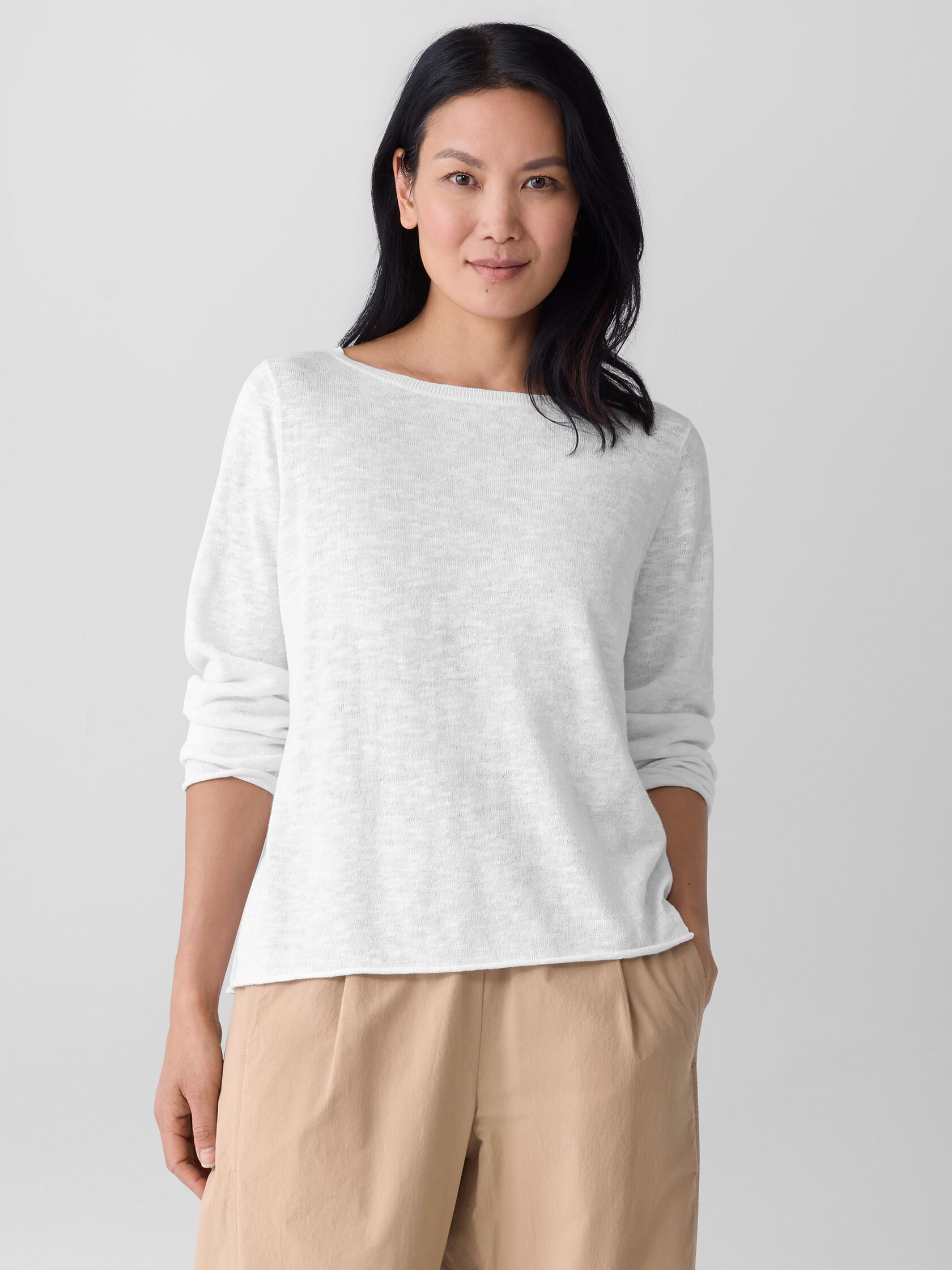 Organic Linen Cotton Slub Bateau Neck Top
